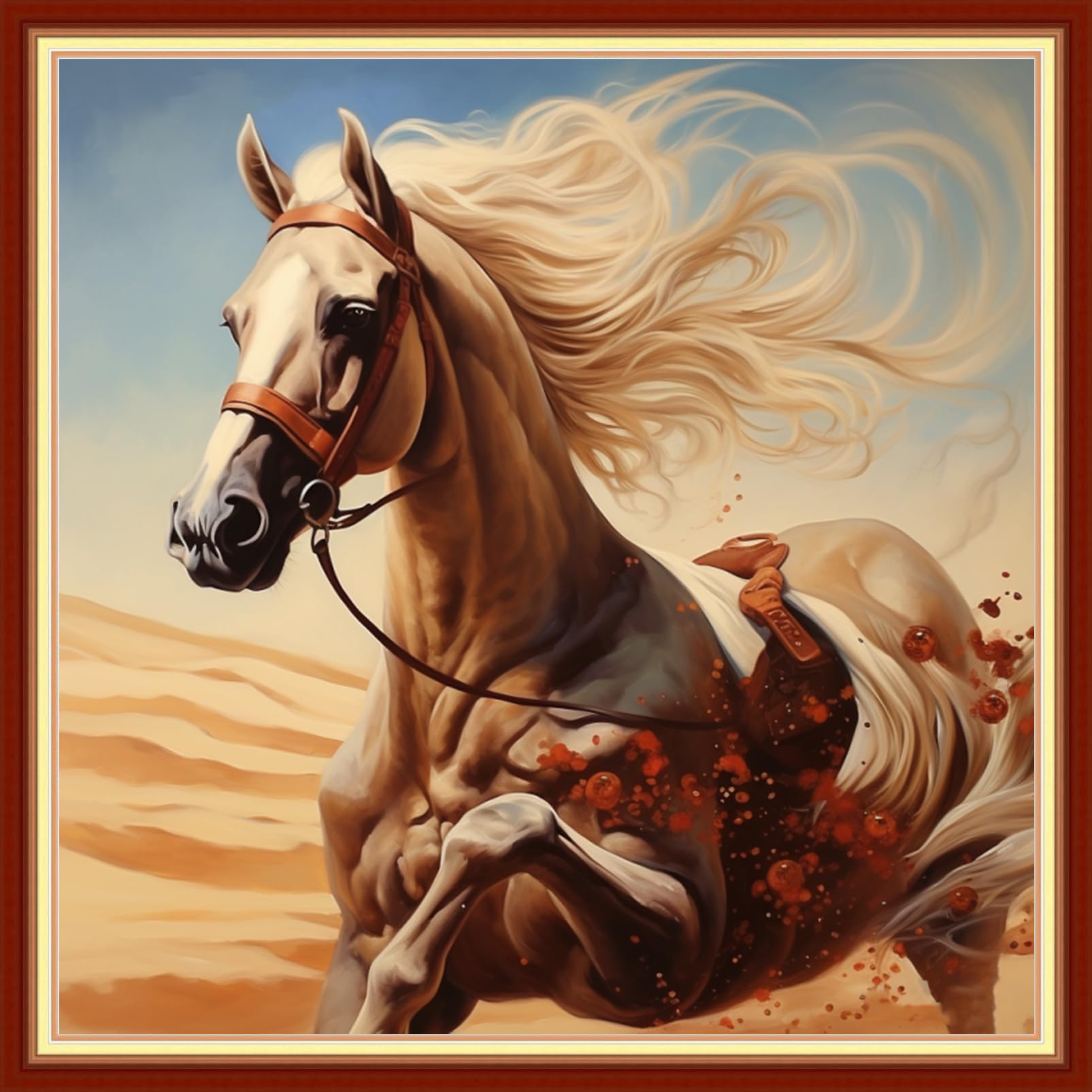 Foxdiviy Stamped Cross Stitch Kits Full Range of Embroidery Needlework Starter Kits for Beginners Adults 11CT Embroidery Patterns Art Crafts DIY Needlepoint Kits-Galloping Horse 18x18 inch