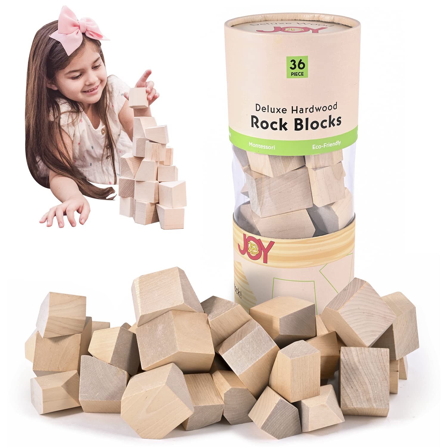 JOY2B Toddler Toys Wooden Stacking Blocks - Montessori Toys for Boys and Girls Toys for Kids Wooden Toys - Deluxe Hardwood Rock Stacking Toys - Gifts for Girls and Boys - 36 Piece Set (Natural)