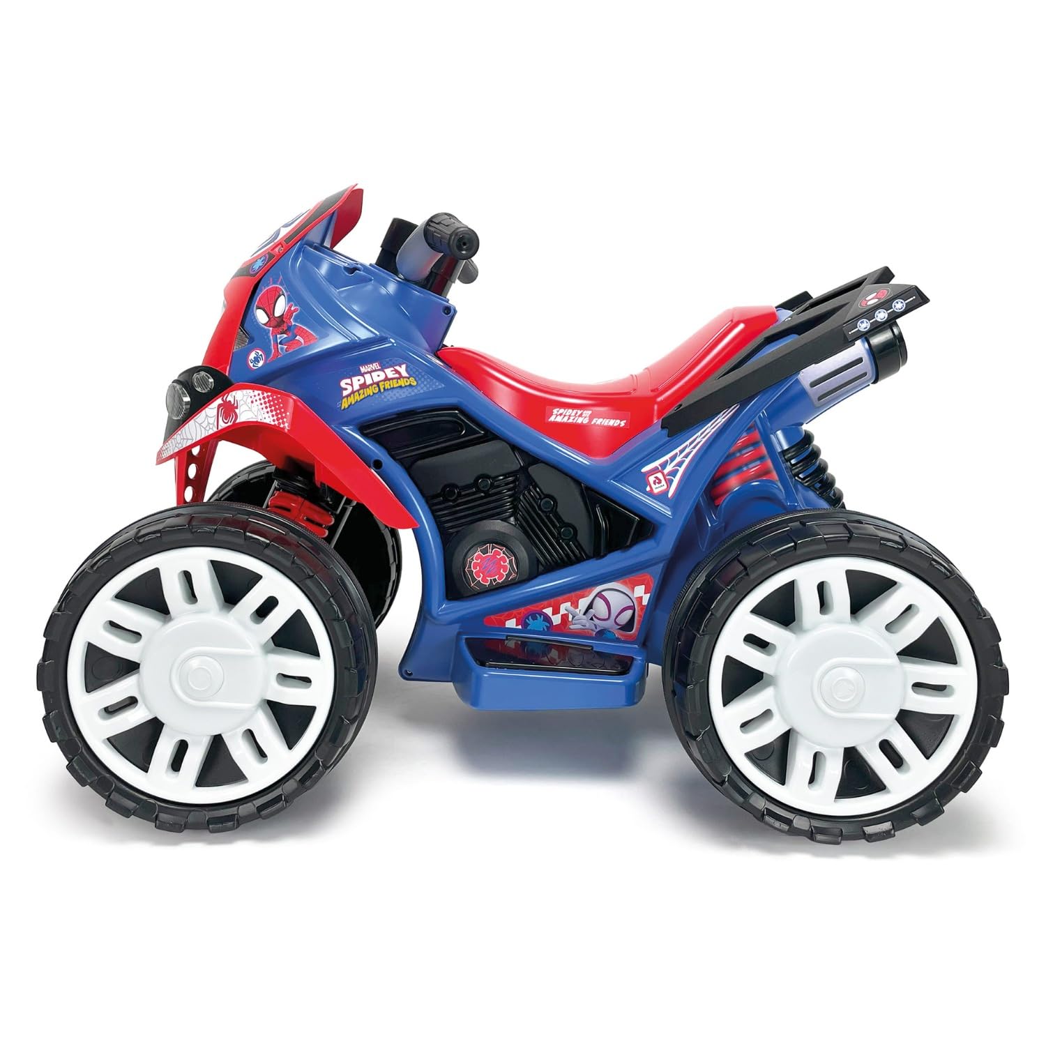INJUSA - Quad elektryczny The Beast Spiderman, dla dzieci od 2 do 4 lat, akumulator 12 V, pedał przyspieszenia, bieg wsteczny i plastikowe koła, maksymalna prędkość 6 km/h, kolor niebieski