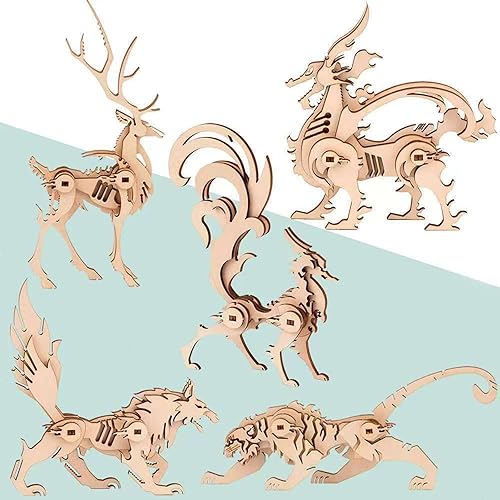 Miniatura 1 de Rompecabezas 5 en 1 de madera 3D de animales para adultos, kit de rompecabezas pintable para decoración del hogar y alivio del estrés