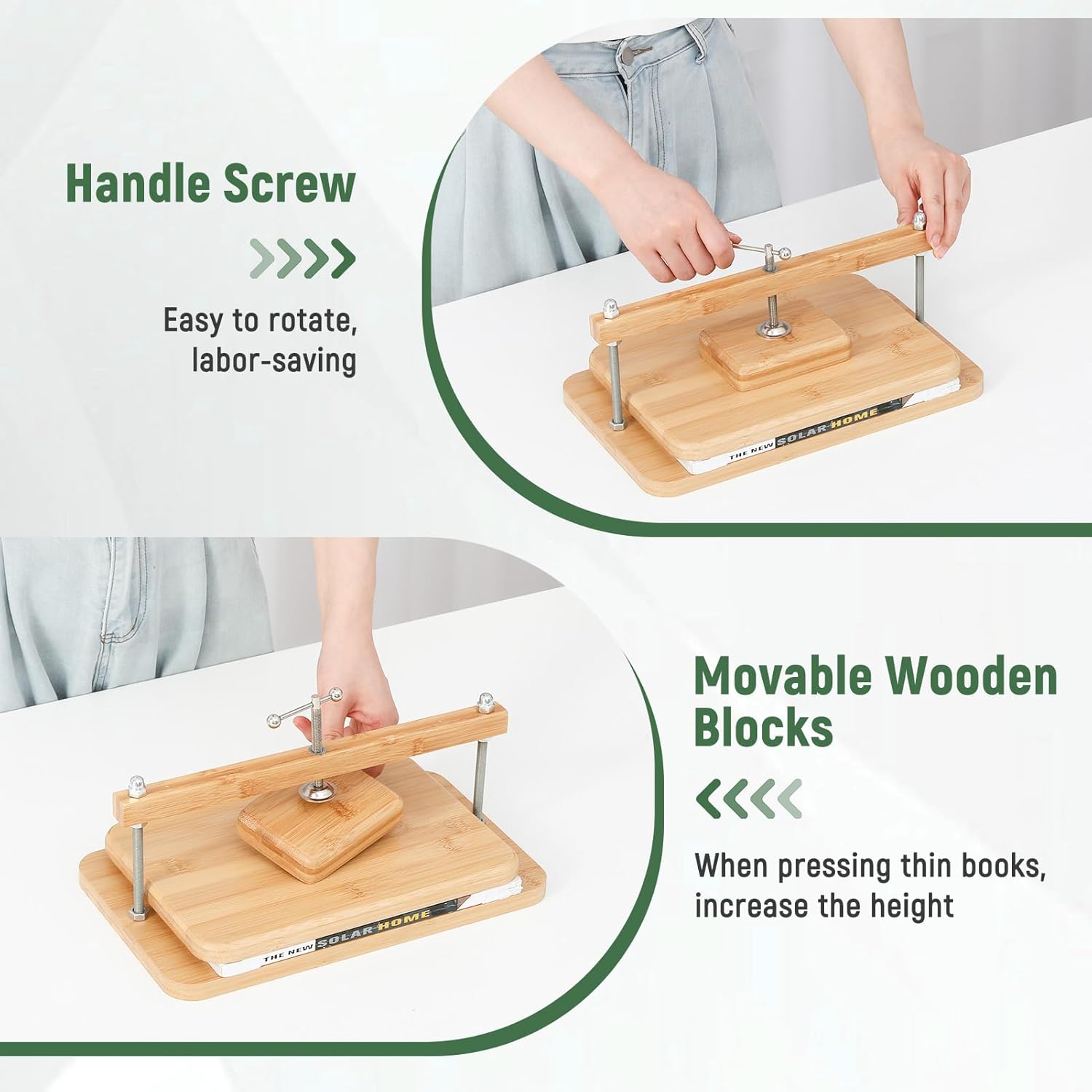 JFNoraiva Book Press, 11 * 7.9 in Bamboo Wooden Book Binding, Portable Books Binding for DIY & Beginners Bookbinding