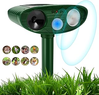 Cat Repellent, Garden Solar Animal Repellent, Waterproof Ultrasonic Cat Repellent, Animal Deterrent with LED Flash Light and PIR Motion Sensor, Used to Drive Away Cat, Fox, and Skunk (Solar Powered)