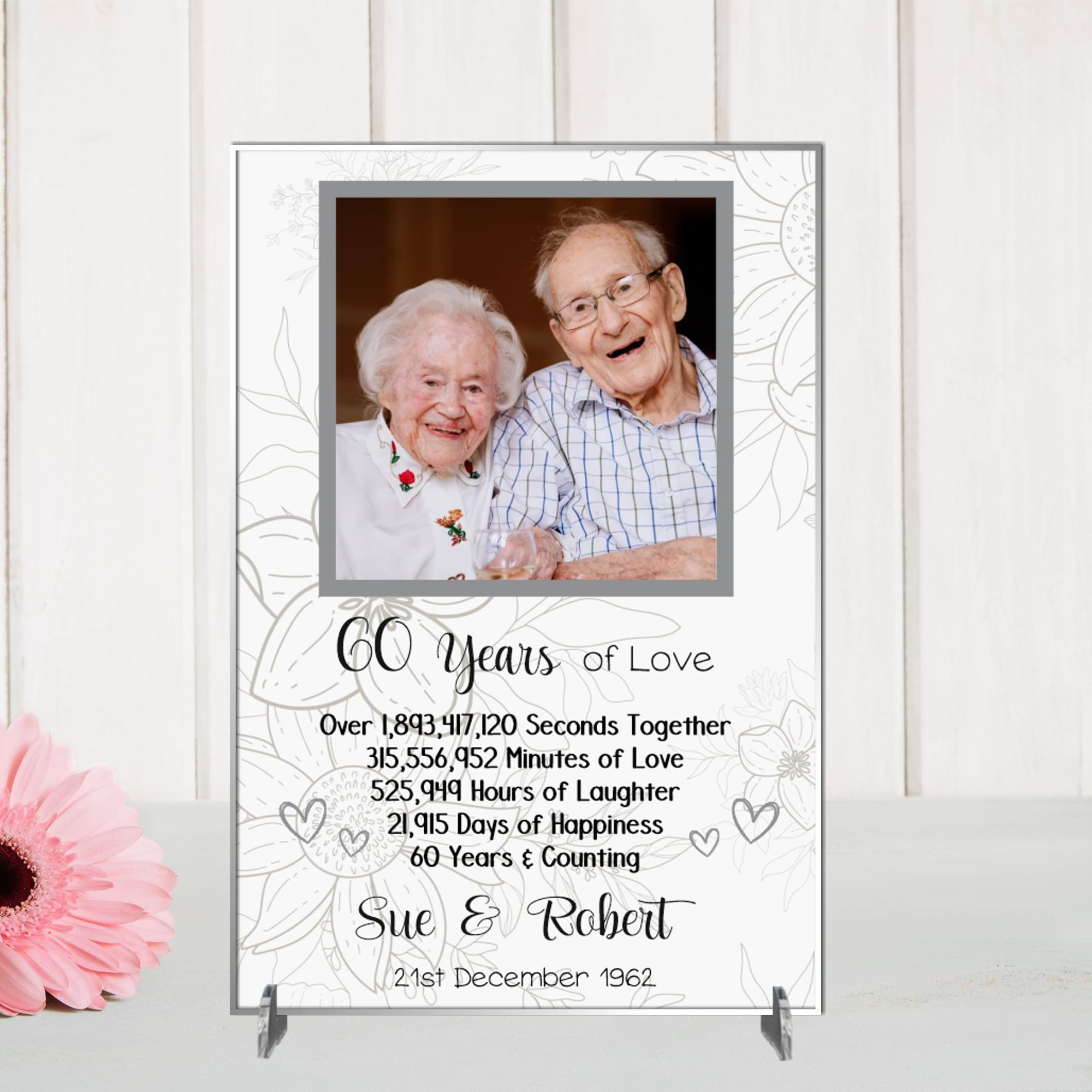 Personalised Anniversary Plaque - Custom A5/A4 MDF & Acrylic Sign - Milestone Anniversaries (1st, 25th, 30th, 35th, 40th, 45th, 50th, 55th, 60th (9. 60th Anniversary, Acrylic A5 21cm x 15cm)