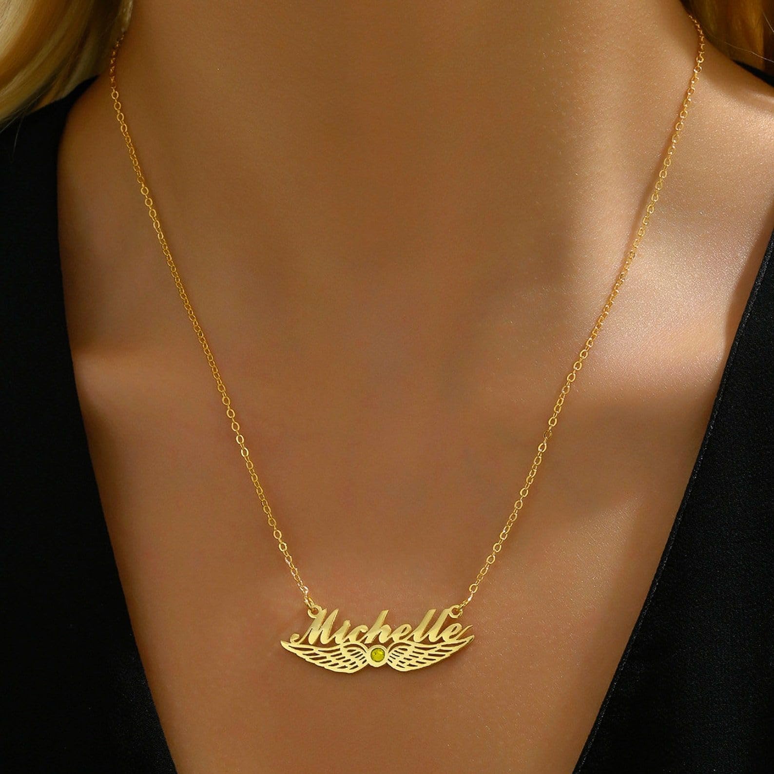 Nome dell'angelo personalizzato Collana argento sterling 925 pietra di nascita targhetta nome Collana Cuore del cuore Compleanno Festa della mamma fatta a mano personalizzato