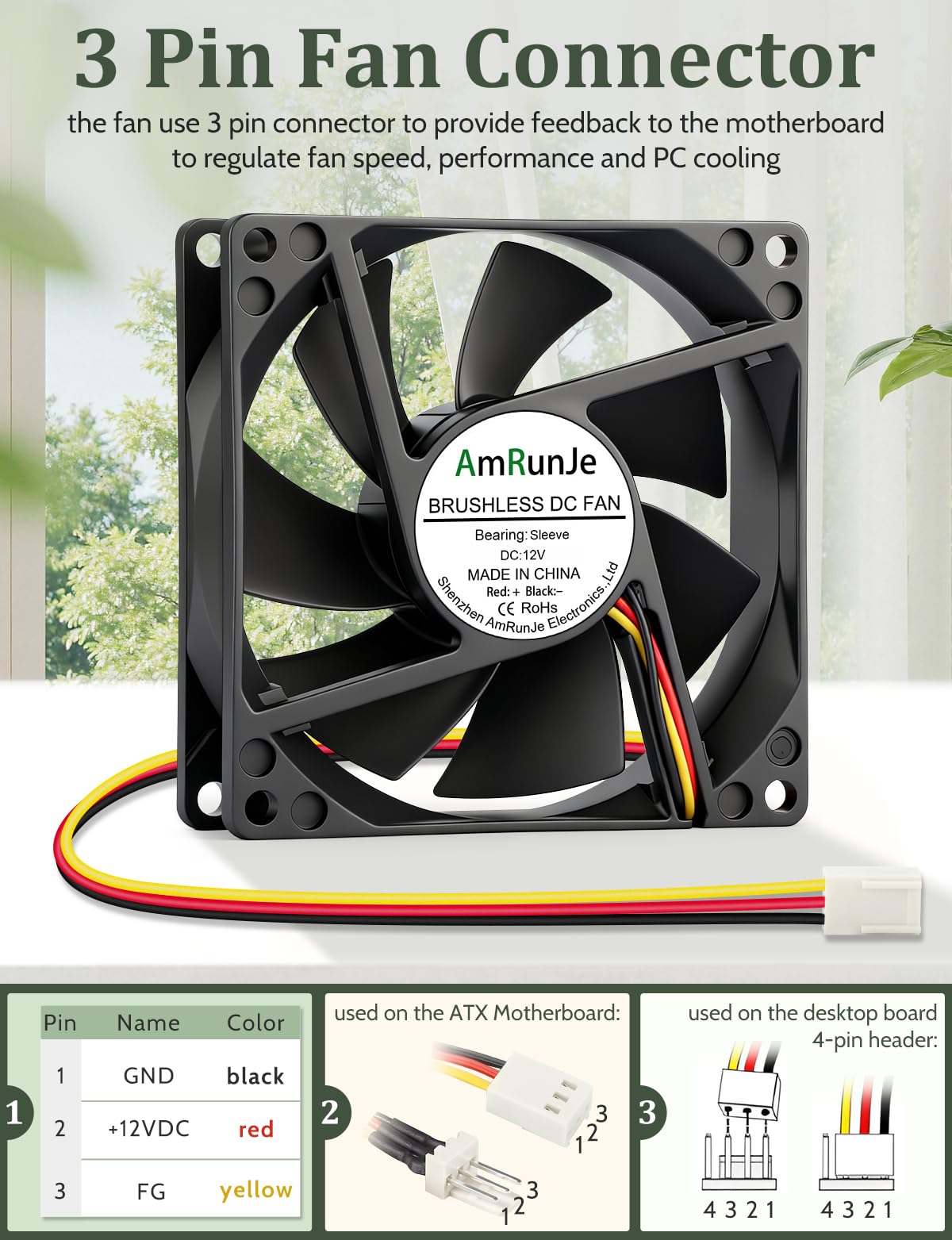Bürstenloser Lüfter, 80 mm x 15 mm, Gleichstrom, 12 V, 3-polig, Geschwindigkeitsregelung, hohe Leistung für PC-Gehäuse, Computer, Wohnmobil, Kühlschrank, CPU-Kühler, Batteriebox, NAS, 2 Stück