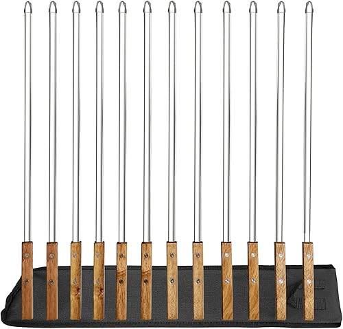 Acroyan Paquete de 12 brochetas para parrilla de 16.5 pulgadas, de acero inoxidable, para barbacoa, pinchos planos, resistentes, grandes,