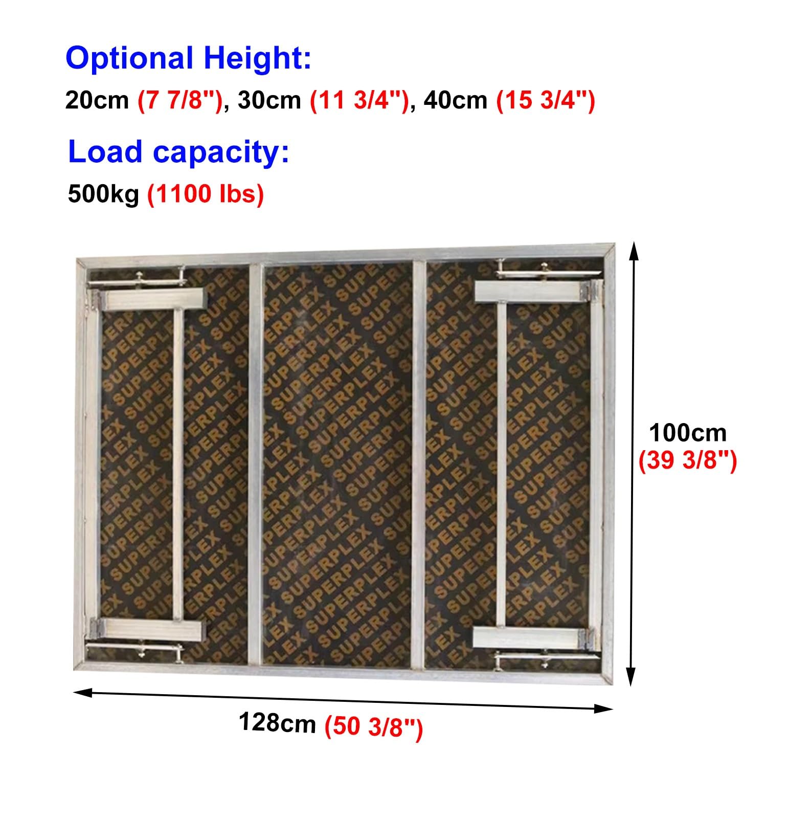 ZIMGOD Palco Modulare Pedana per Palco Rettangolare Modulare, Pedana per Palco 128 x 100 cm con Gambe Pieghevoli, Pannello Composito e Scala in Metallo per Canto Corale(Height 20cm (7 7/8in))