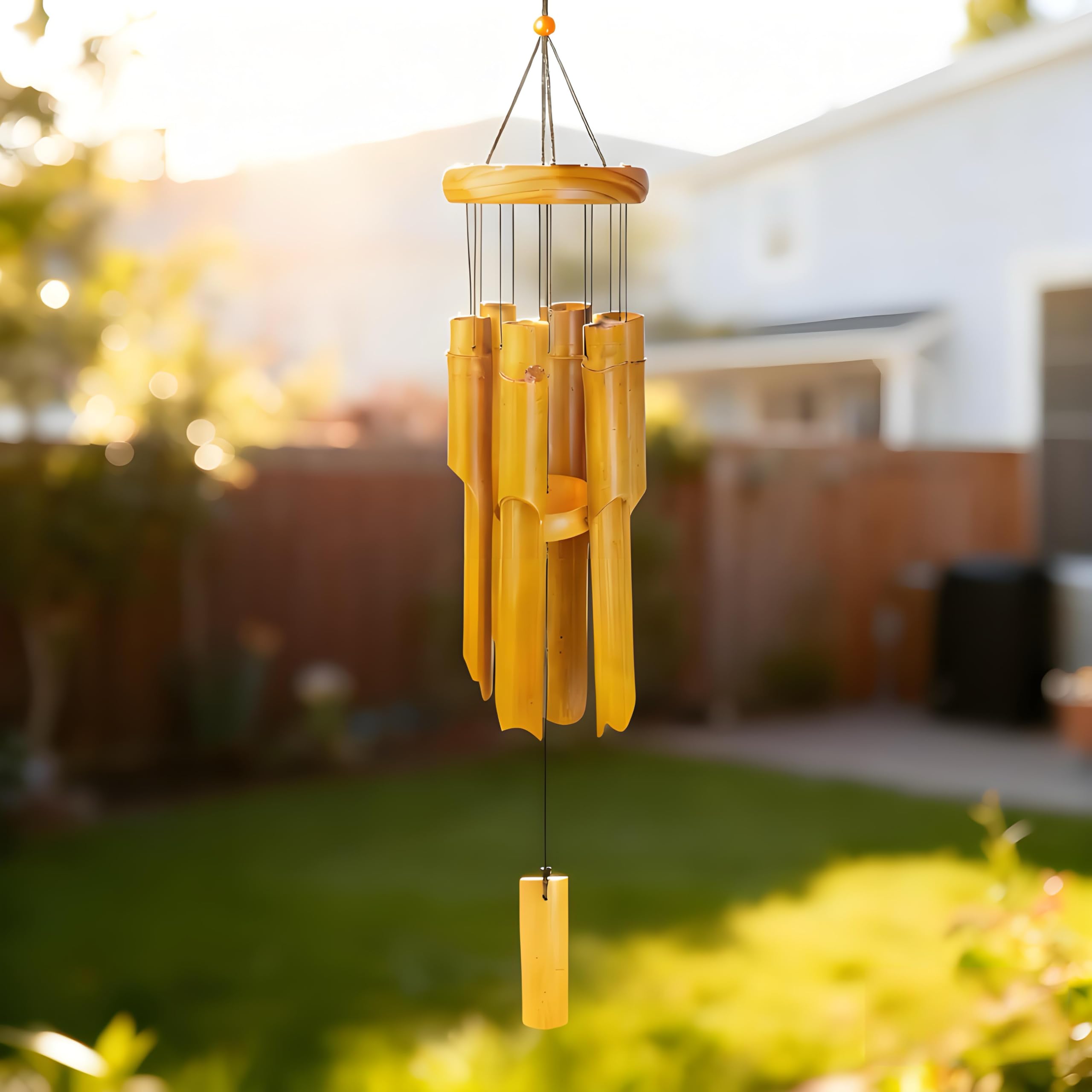 Bamboo Wind Chimes for Outsides 30", 6 Pipes Wooden Wind Chime with Soothing Melody Deep Tone for Gift or Decor Porch, Garden, Patio, Home and Backyard, Natural Beautiful Sound