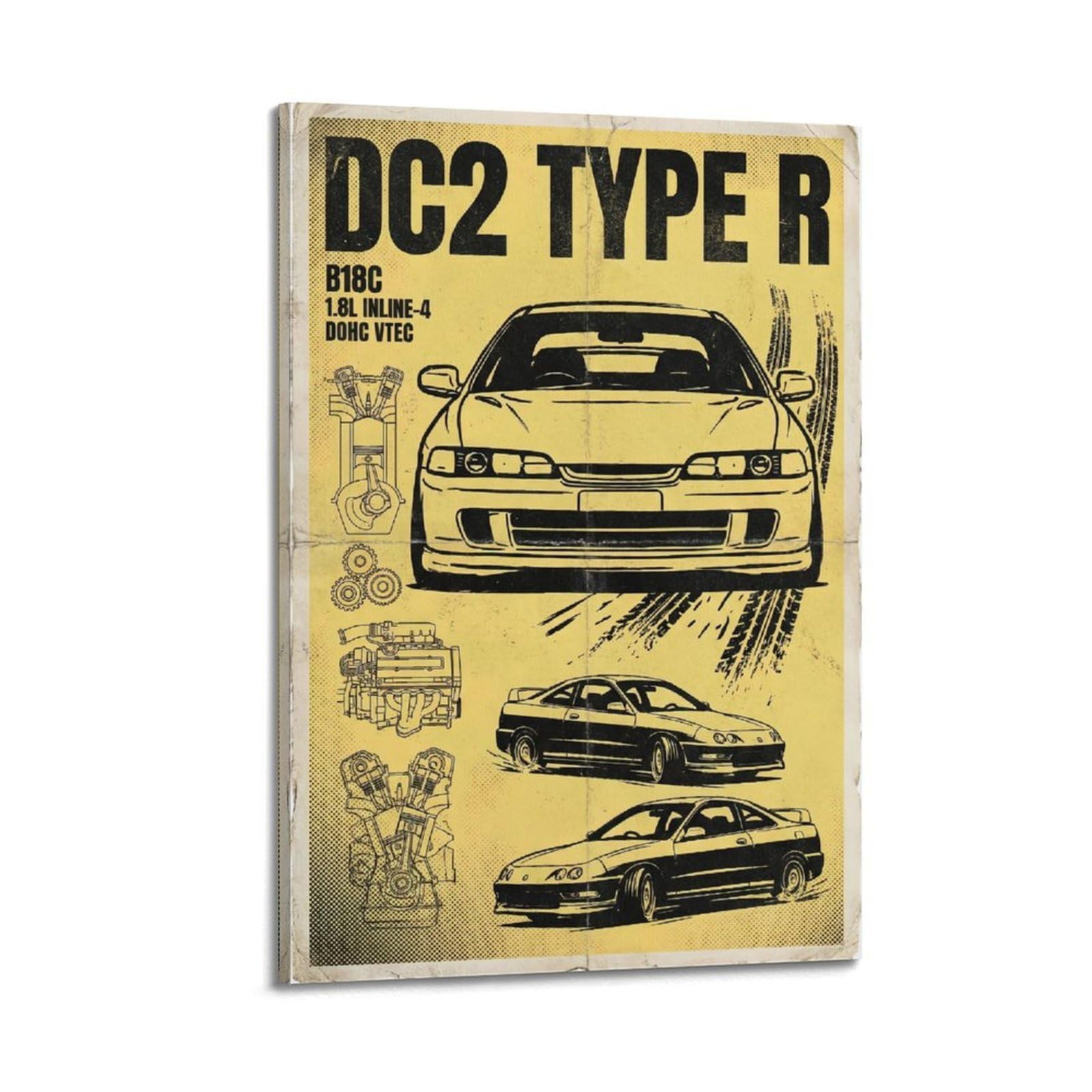 Okngb Frame-Style Vintage Classic Jdm Legend Racing Poster Integra Type R Dc2 Decorative Painting Canvas Art Picture 08X12inch(20X30cm)