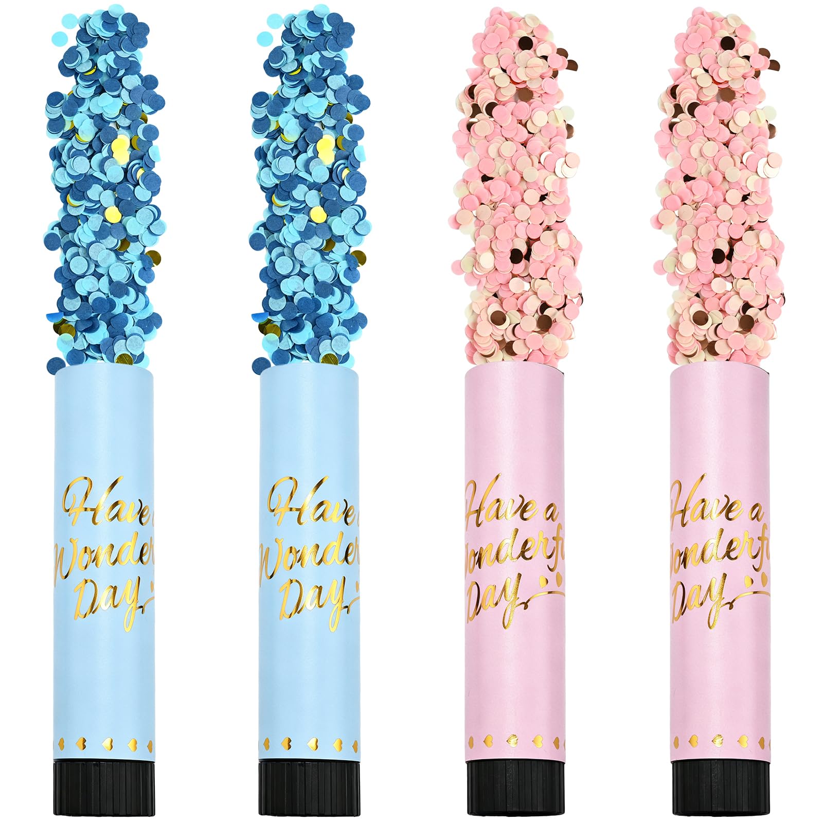 DRERIO Pack of 4 Twist Confetti Poppers, 20cm 2 Colour Party Cannons No Compressed Gas for Wedding Gender Reveal Anniversary Christmas New Year Celebrations