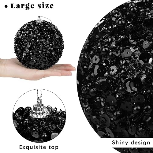 Miniatura 3 de MCEAST Juego de 8 adornos de bolas de Navidad de 4 pulgadas con lentejuelas y purpurina, adornos colgantes festivos para árbol de Navidad, casa,