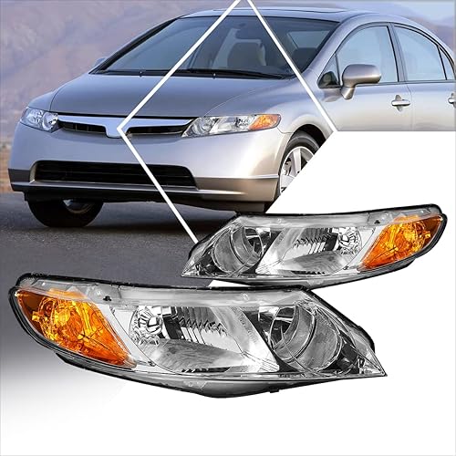 Miniatura 6 de PM PERFORMOTOR PMHL-HCIV4D-0609-OH-CA - Repuesto de faros delanteros cromados ámbar compatible con Honda Civic Sedan 06-11 de 4 puertas