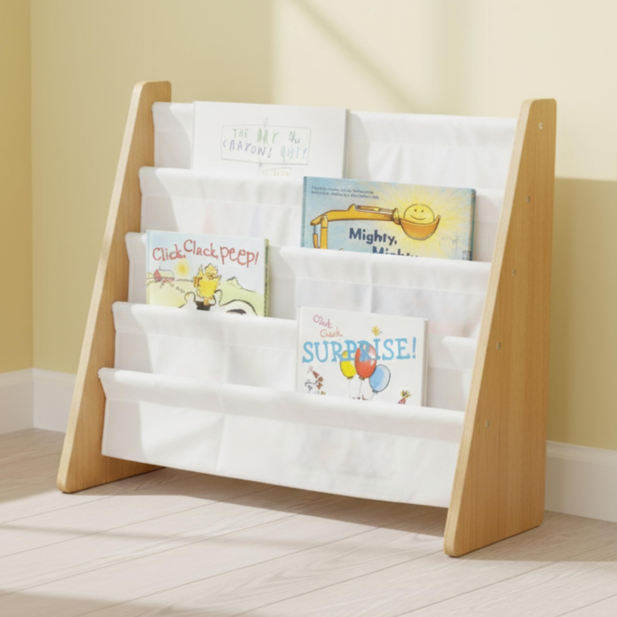 Humble Crew Children's Bookcase Storage Rack with 4 Tiers, Children's Bookrack, Bookshelf, Natural/White