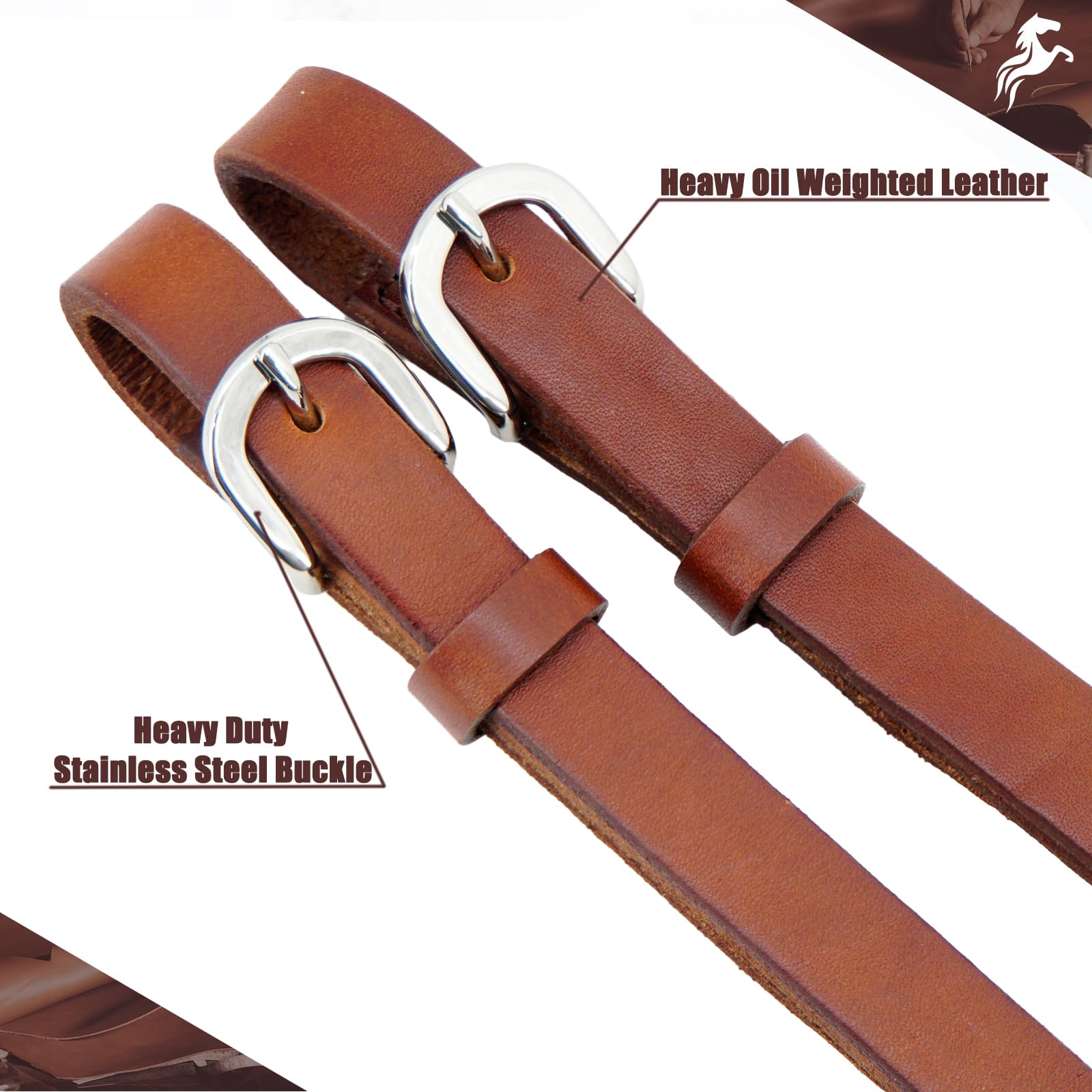 Jeereal Schweres Geschirr, geteilte Zügel, Schnellwechsel-Design mit robuster Edelstahl-Schnalle, schwere ölgewichtete Lederzügel, 1,6 cm x 2,1 m