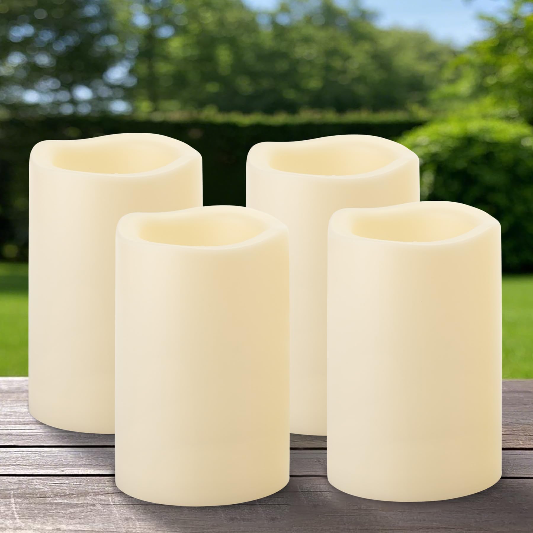 4 sztuki 10 x 15 cm wodoodpornych świec na zewnątrz z timerem, świec LED dużych na zewnątrz z timerem, plastikowa elektryczna migająca świeca bezpłomieniowa do dekoracji latarni ogrodowych