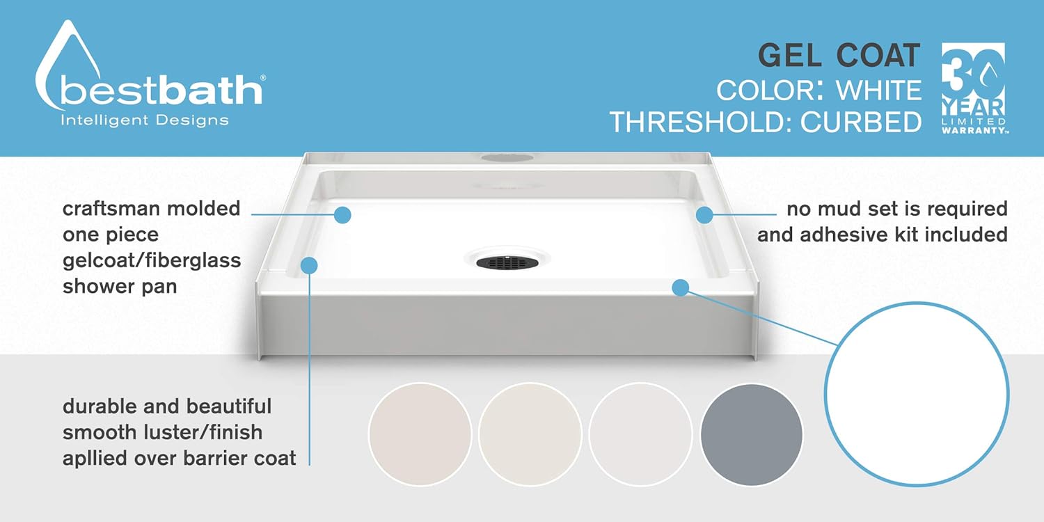 Tools & Home Improvement White 6″ Curb Height Bestbath 30″ x 30″ Step