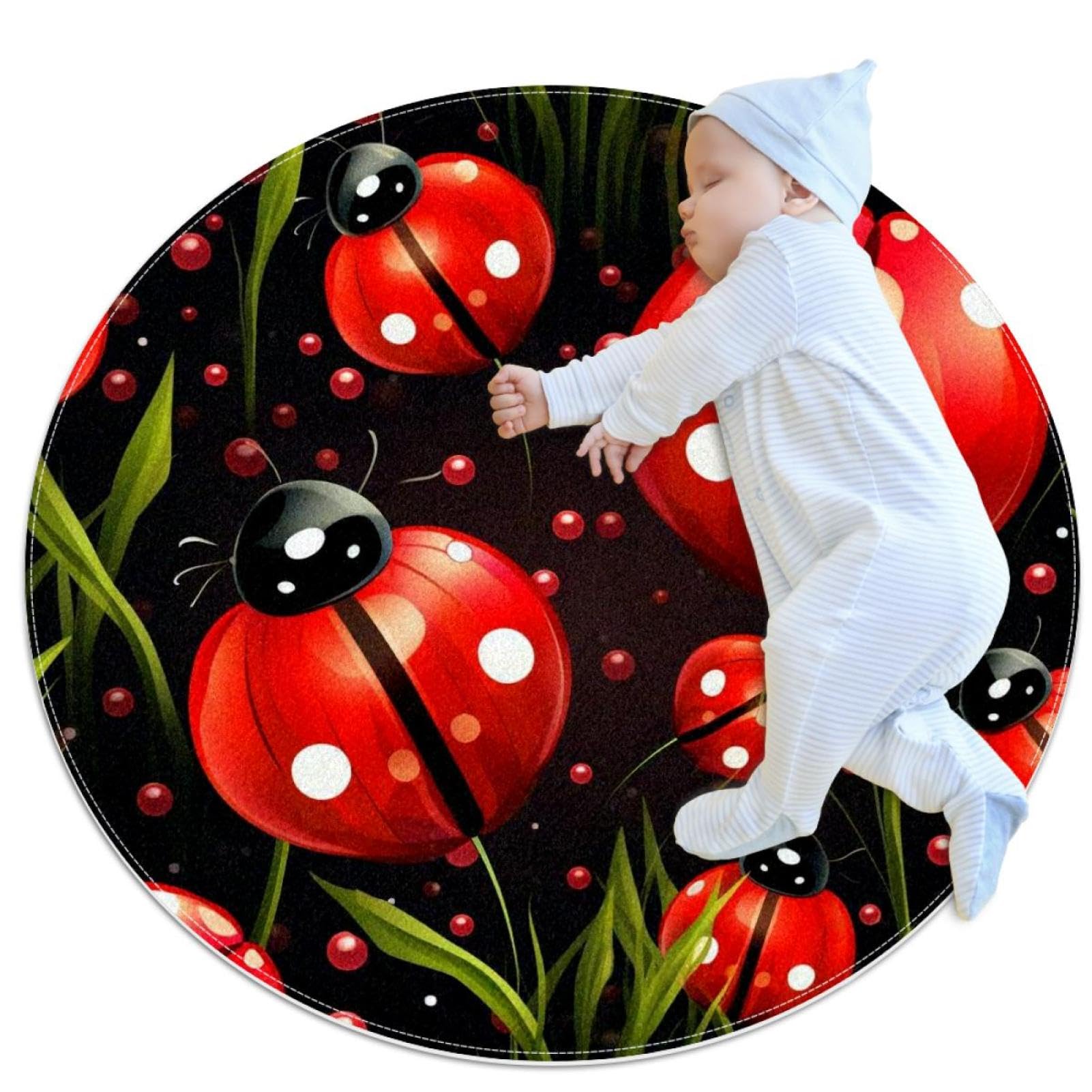 Tapis de salle de bain coccinelle antidérapant rond 1m pour la sécurité des enfants