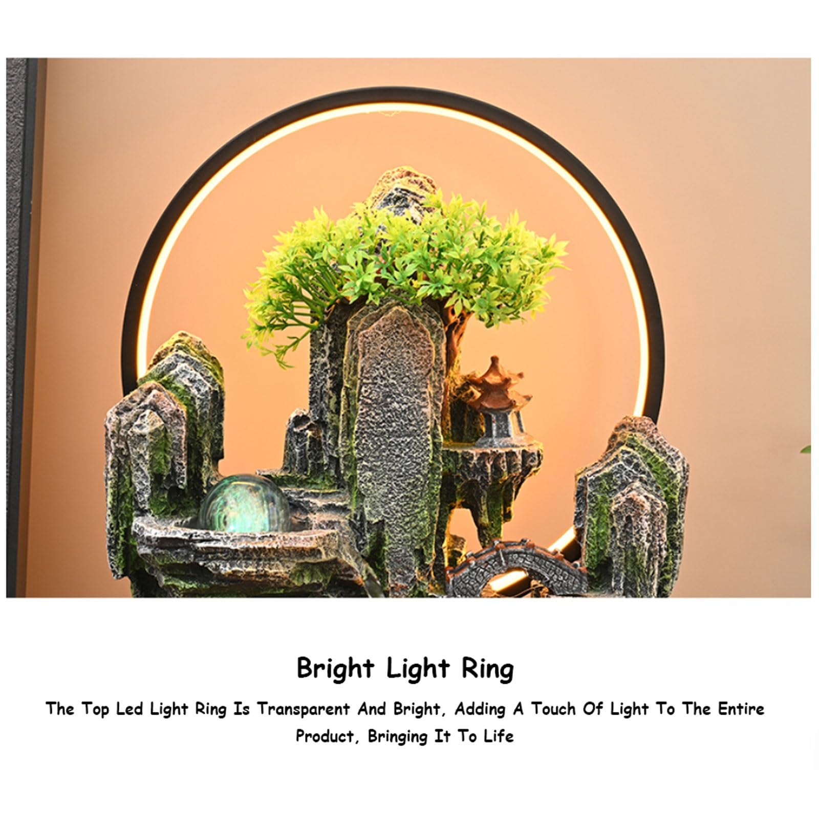Fuente de agua interior con luz LED, decoración zen Fengshui para meditación y relajación