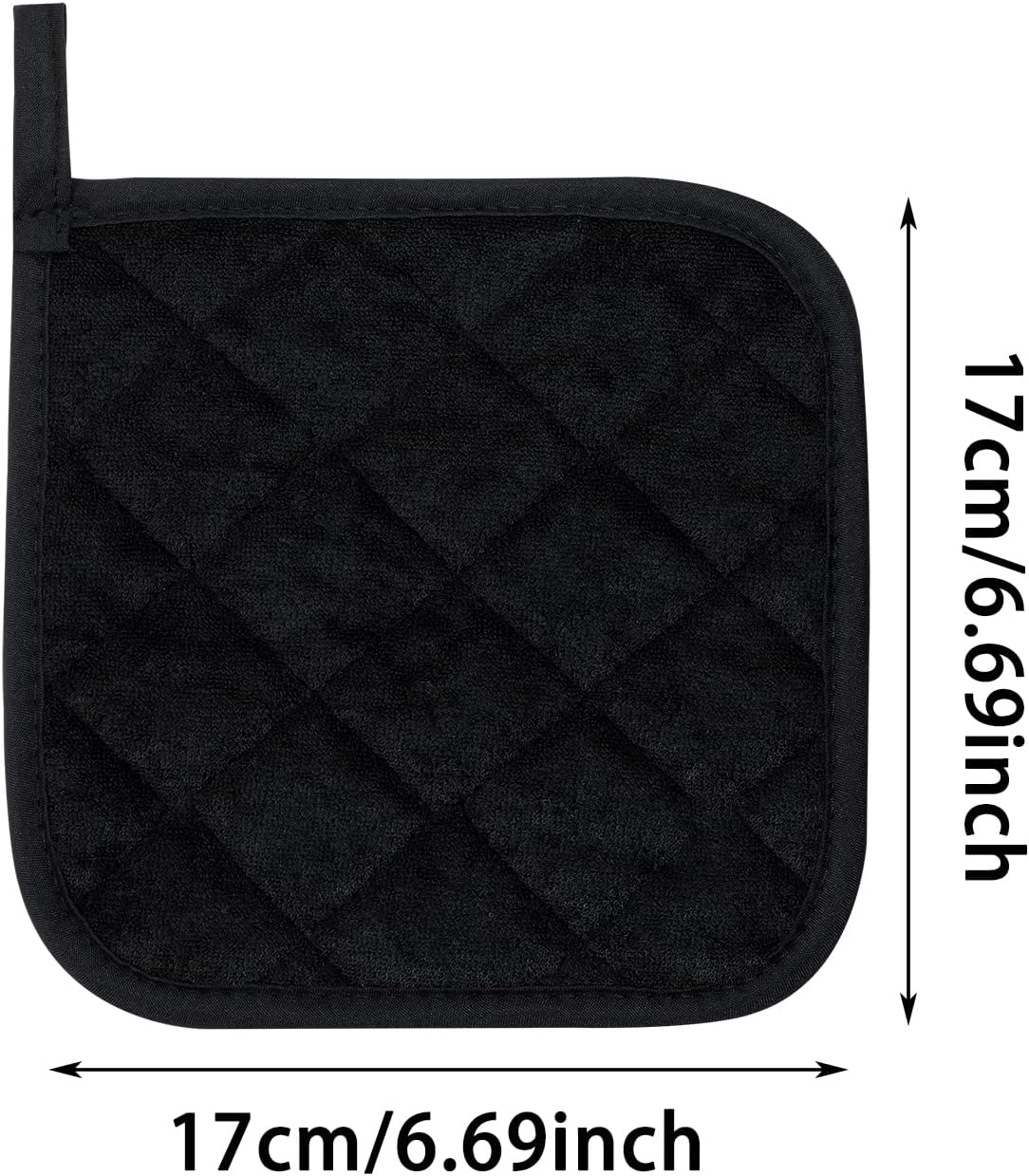 ONLYKXY 2pcs Black Cotton Heat Resistant Pads Basic Square Pot Holder 6.7in