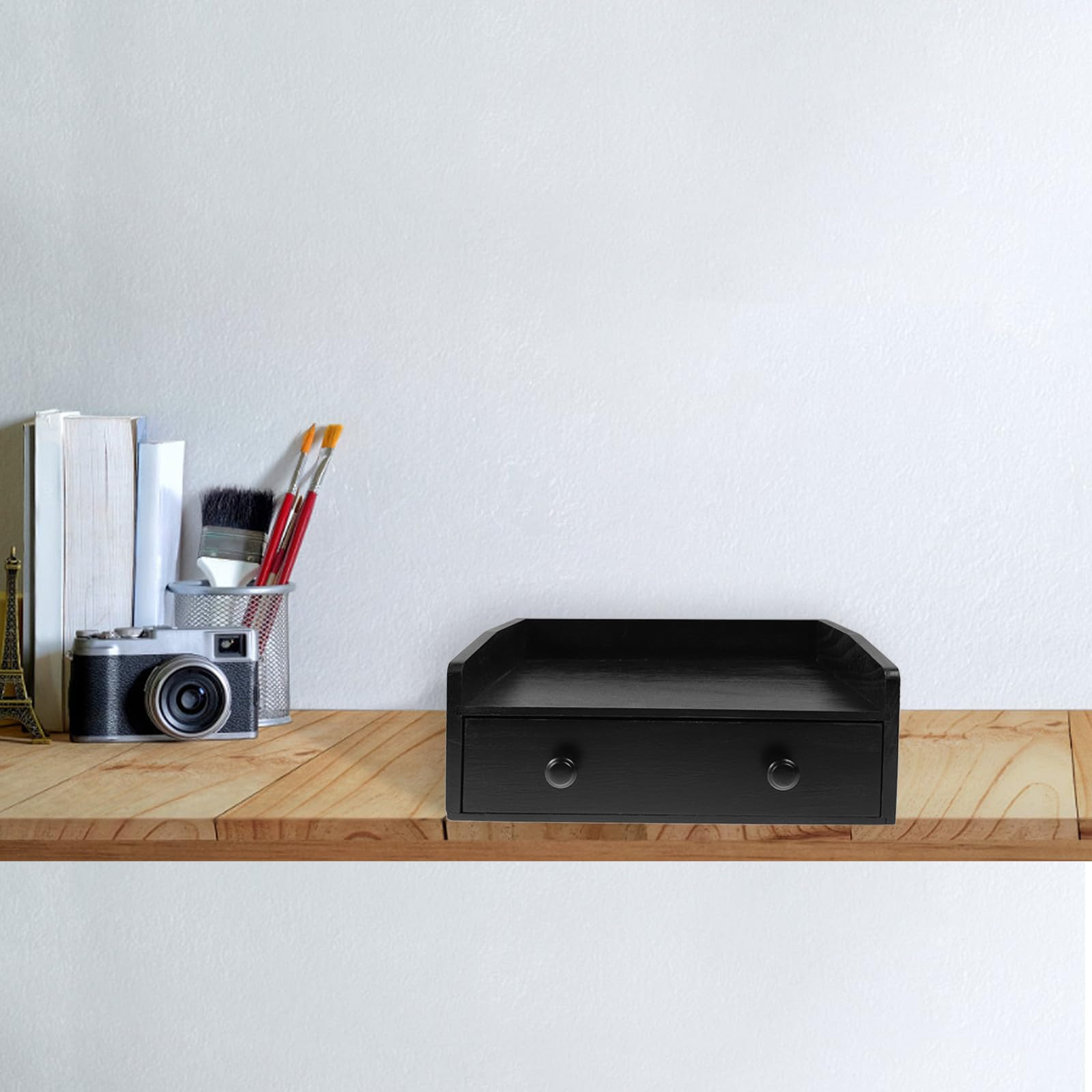 Uonlytech Armario de Almacenamiento de Sobremesa de Madera Negro con Gran Capacidad y Diseño Multifuncional para Organizar Bolsitas de Té y Café en Oficina o Decoración del Hogar