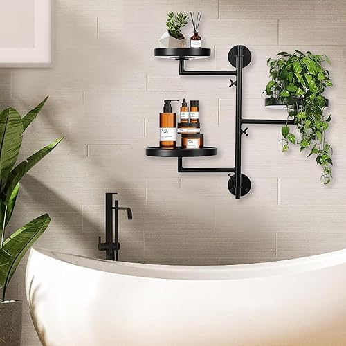 Miniatura 7 de Soporte de metal giratorio de 3 niveles, soportes florales para plantas de pared, estantes de pared para plantas de interior y exterior, estante de