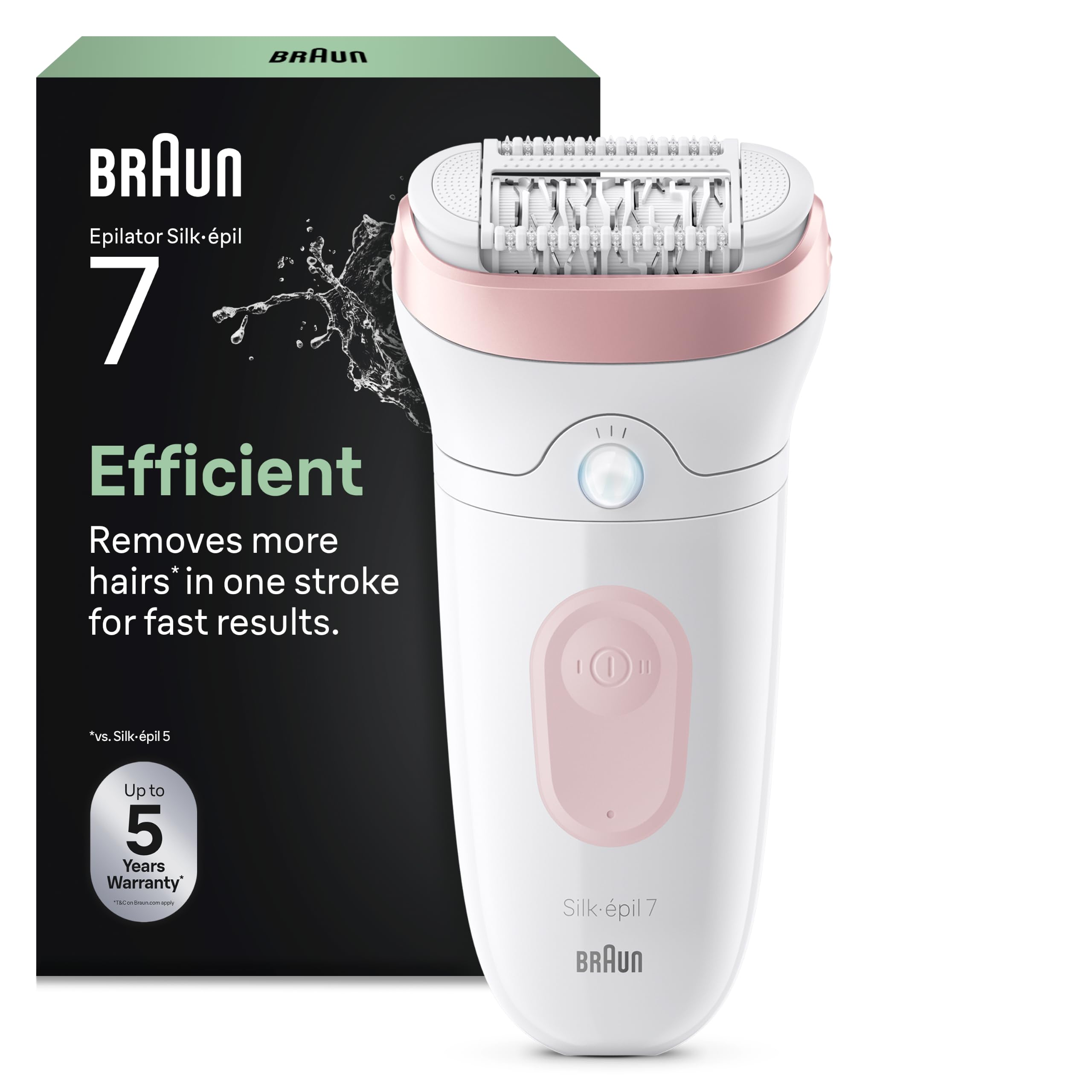 Braun Silk-épil 7 Depiladora Mujer, Depiladora Eléctrica Mujer Con Cabezal Amplio Para Una Depilación Simple, Wet & Dry, Piel Lisa Larga Dura, 7-000, Blanco/Rosa