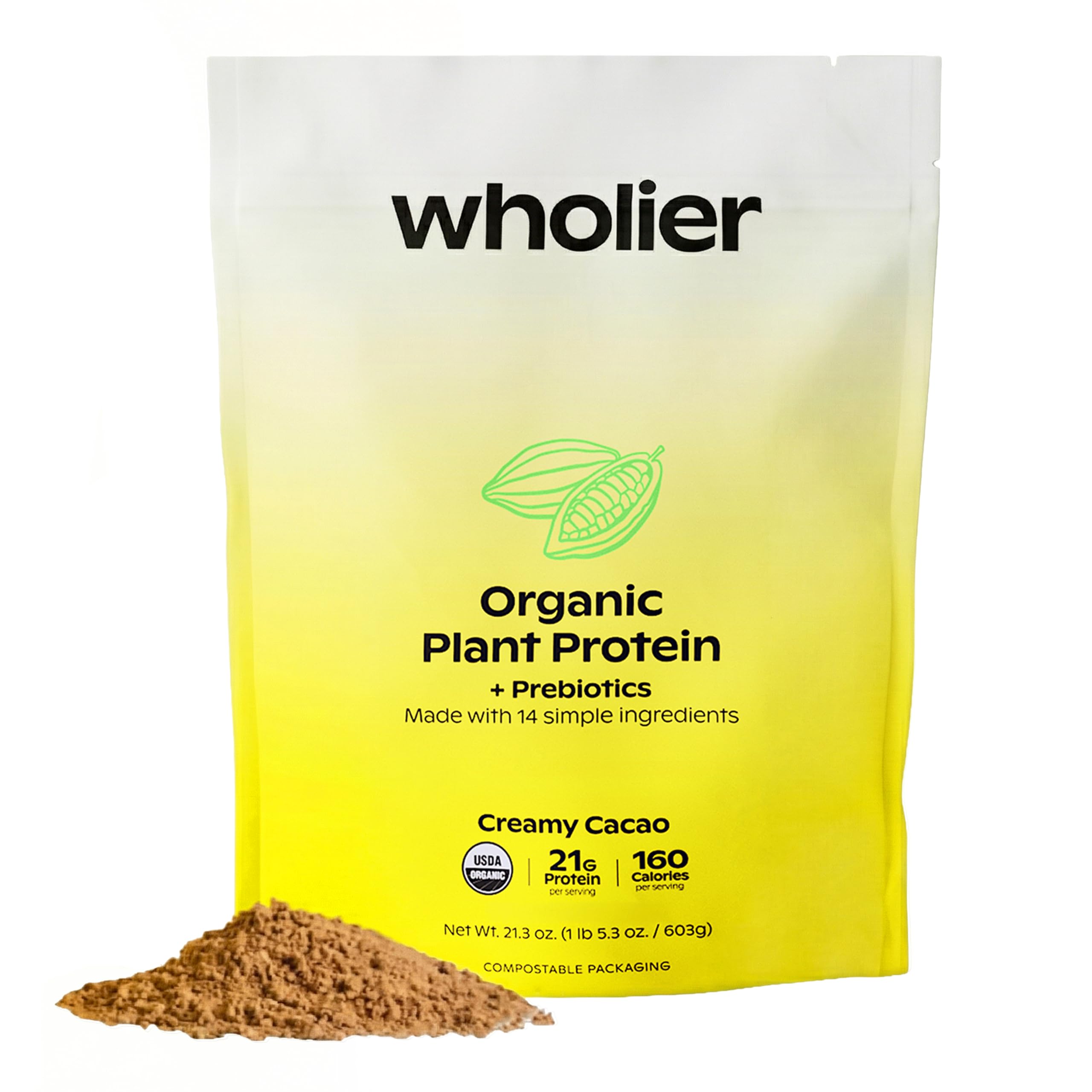 Wholier Organic Plant Protein Powder + Prebiotics