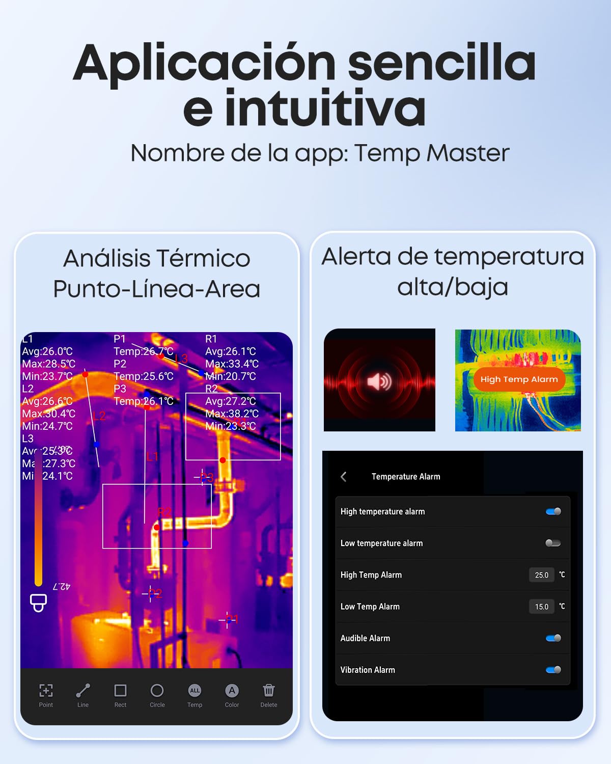 Thermal Master P1 Cámara térmica para iPhone 15/16 y cámara infrarroja Android con resolución Super IR 320 x 240, cámaras termográficas ± 2 ℃, precisión de inspección en casa, zoom 15x, Gris