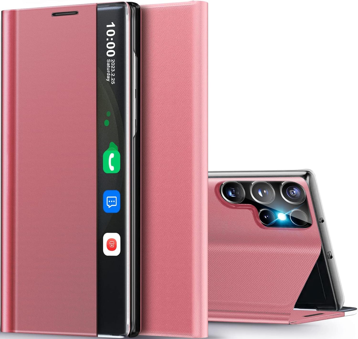 for Samsung Galaxy S24 Ultra Case View Clear Smart Window, with Kickstand for Samsung S24 Ultra Case Luxury Flip Slim Mirror Hard PC Leather View Clear Smart Window Cover Galaxy S24 Ultra Phone Case