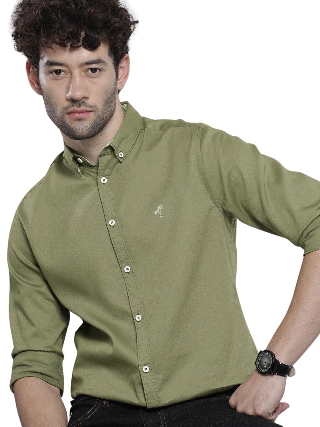 the indian garage co Men's Cotton Slim Fit Placement Embroidered Full Sleeves Cutaway Collar Casual Shirt-picture-31