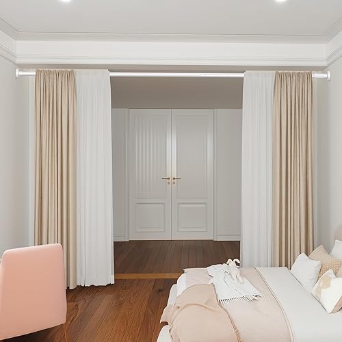 Miniatura 7 de Barras de cortina de tensión blancas para ventanas de 40 a 146 pulgadas, barra de tensión resistente, barras de cortina ajustables, sin taladrar