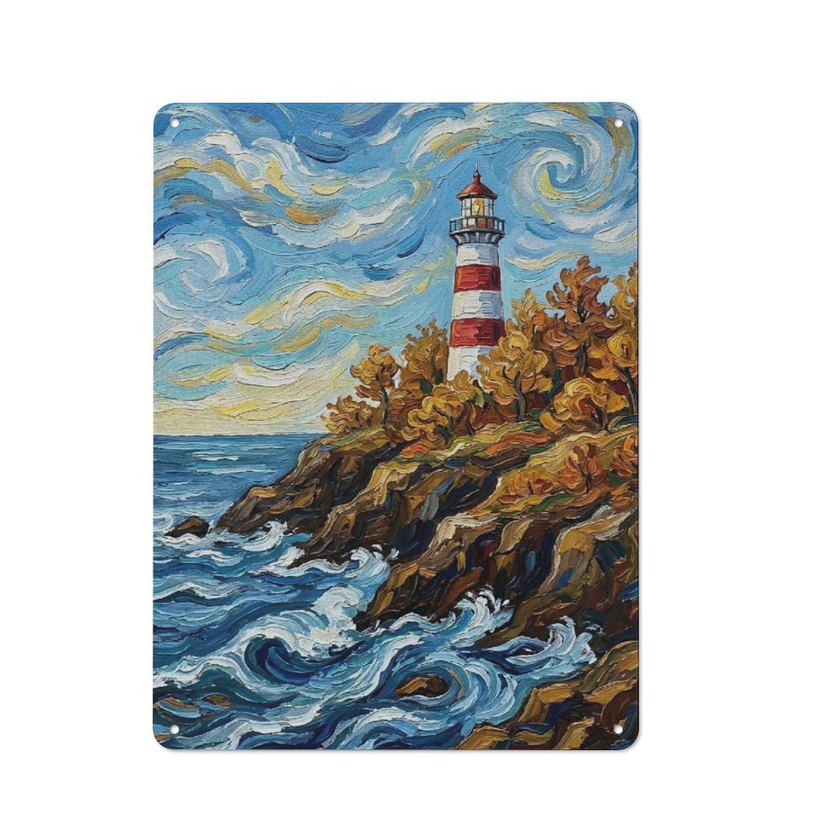 Junmoney Style-3 Lighthouse On A Rocky Coast Retro Metal Sign 40X30cm For Garage Or Workshop, With Clear Retro Wall Decor Character