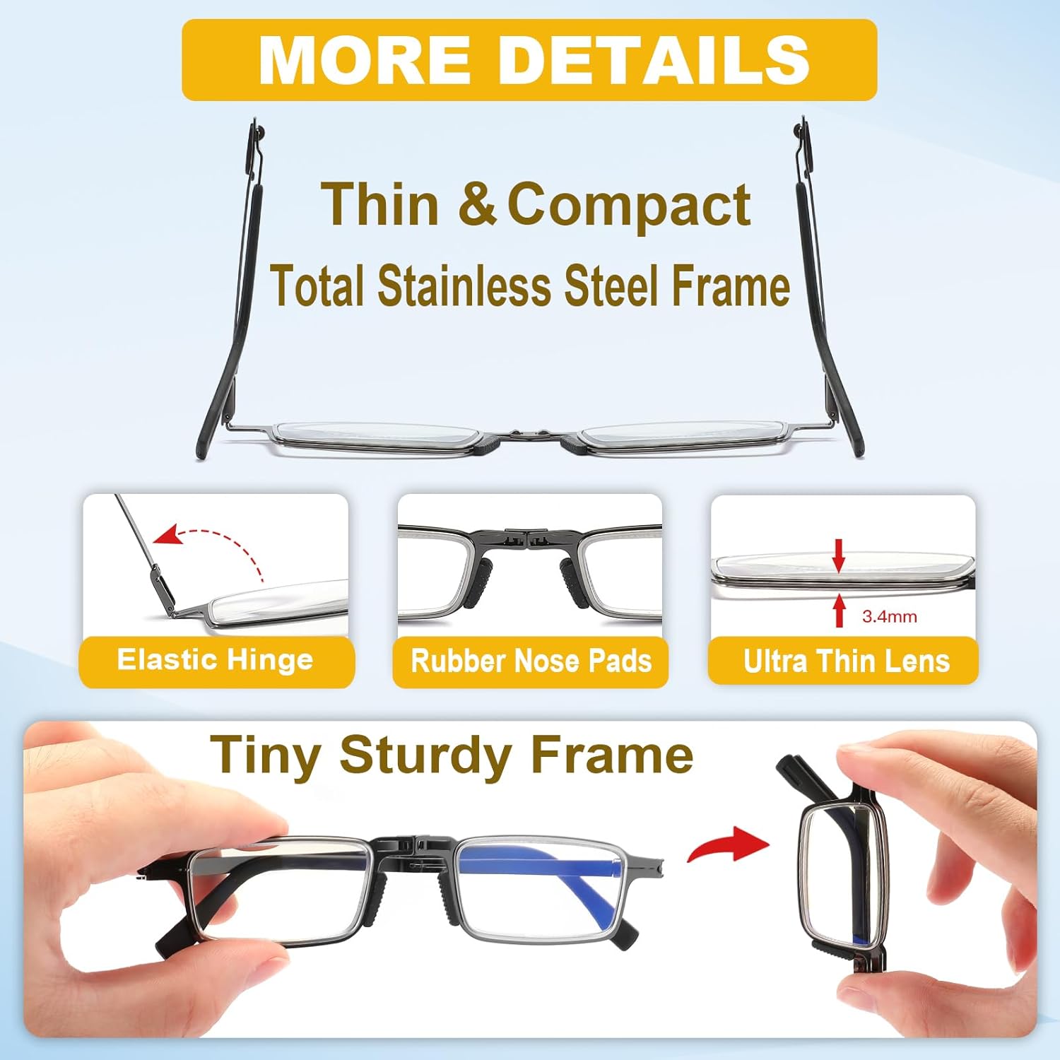 Thin and Lightweight Folding Reading Glasses for Men Women, Durable Compact Anti Blue Ray Readers with Pocket Case - Image 5