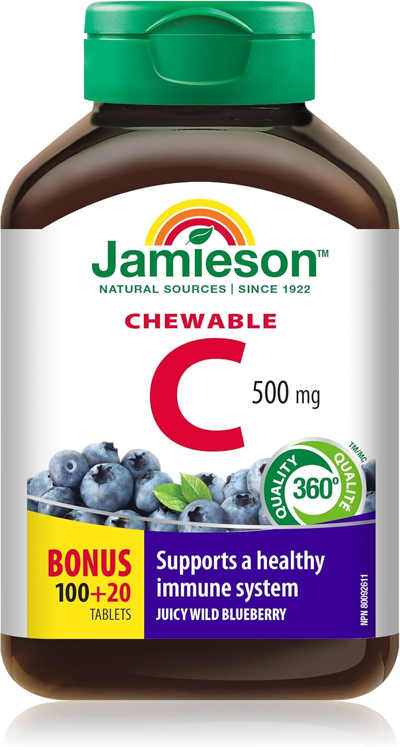 Jamieson Vitamin C 500mg Blueberry Flavour 100+20 Chewable Tablets
