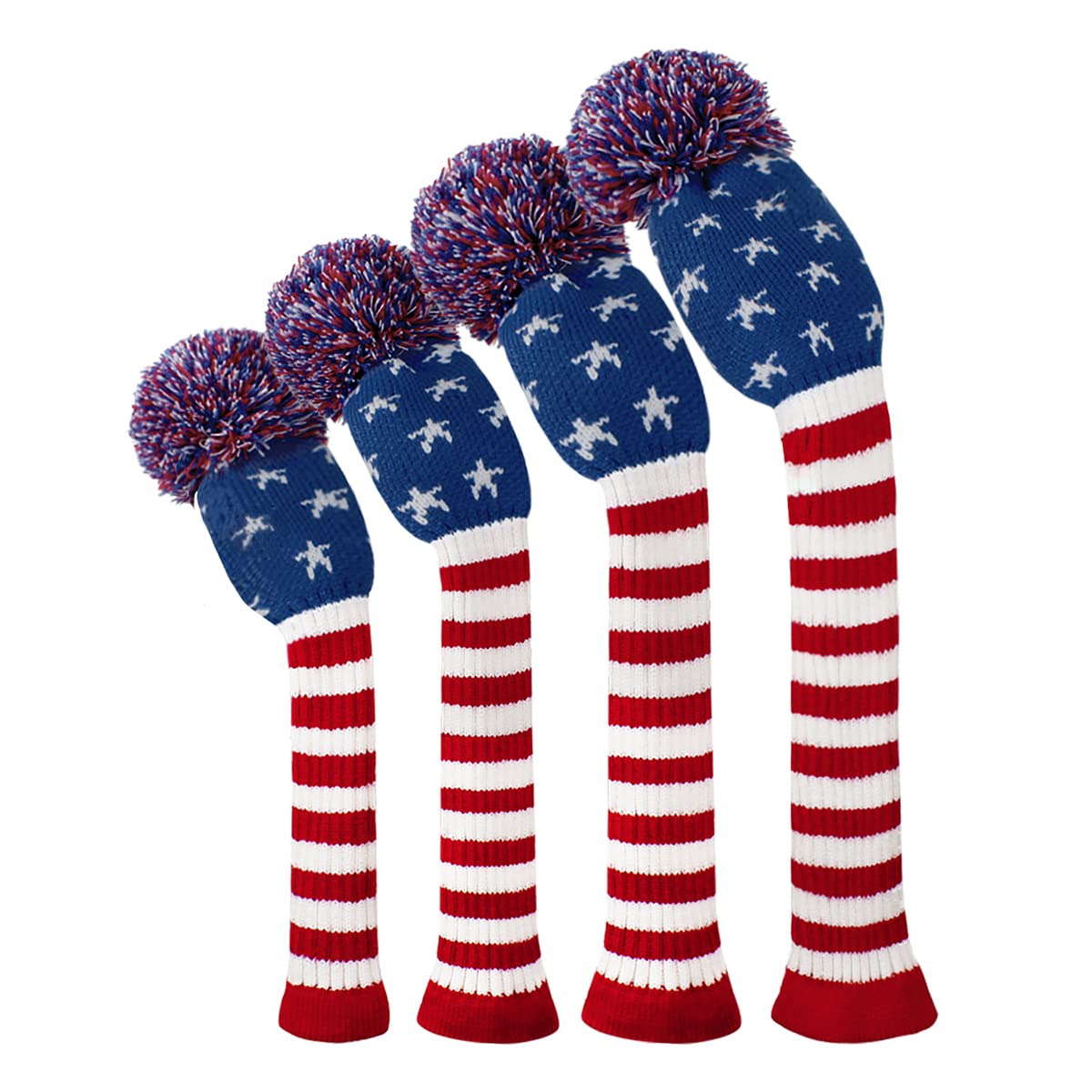 Scott Edward Knitted Golf Headgear 4PCS Handgefertigt, geeignet für Fahrer und Fairway Woods, mit einem Langen Hals Pom Pom Golf Club Headgear Set
