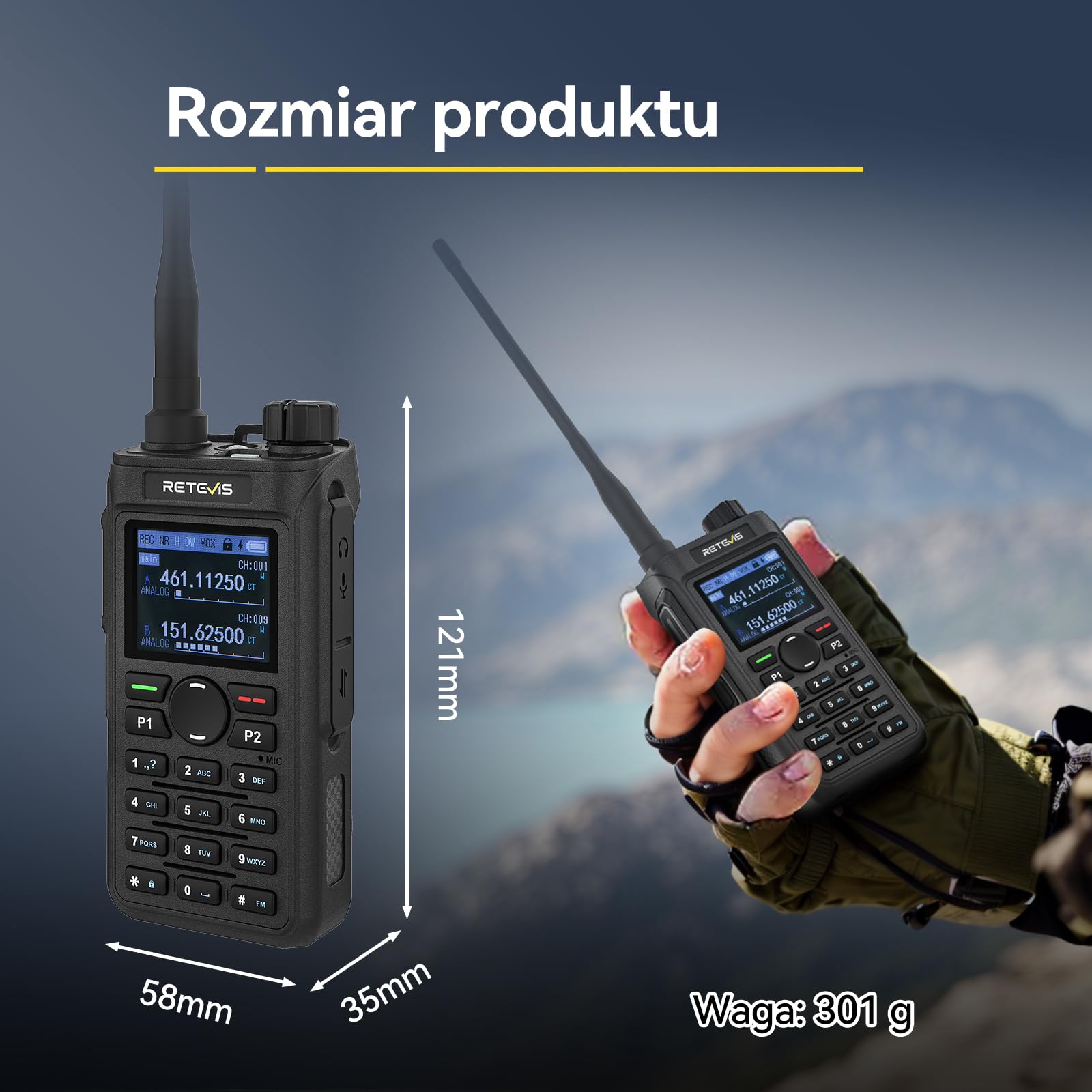 Retevis C62 Przenośne Radio, Akumulatorowe Ham Radio, Walkie-talkie o Dużym Zasięgu, 2000mAh, do Restauracji, Hoteli, Supermarketów (opakowanie 1 szt)