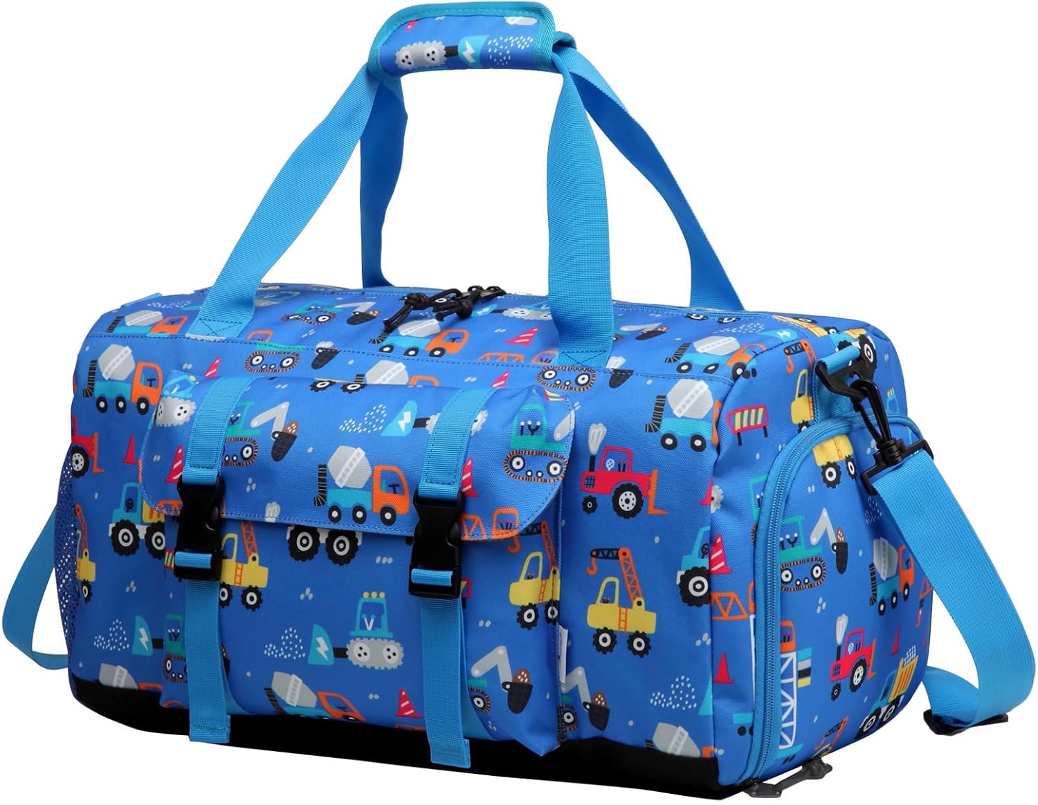 Kids Overnight Duffle Bags,Kasqo Boys Travel Bag Water Resistant Sports Gym Duffel Bag for Teens Girls Sleepover Bag Weekender Carry On Tote with Shoes Compartment Dry Wet Pocket,Blue Cars