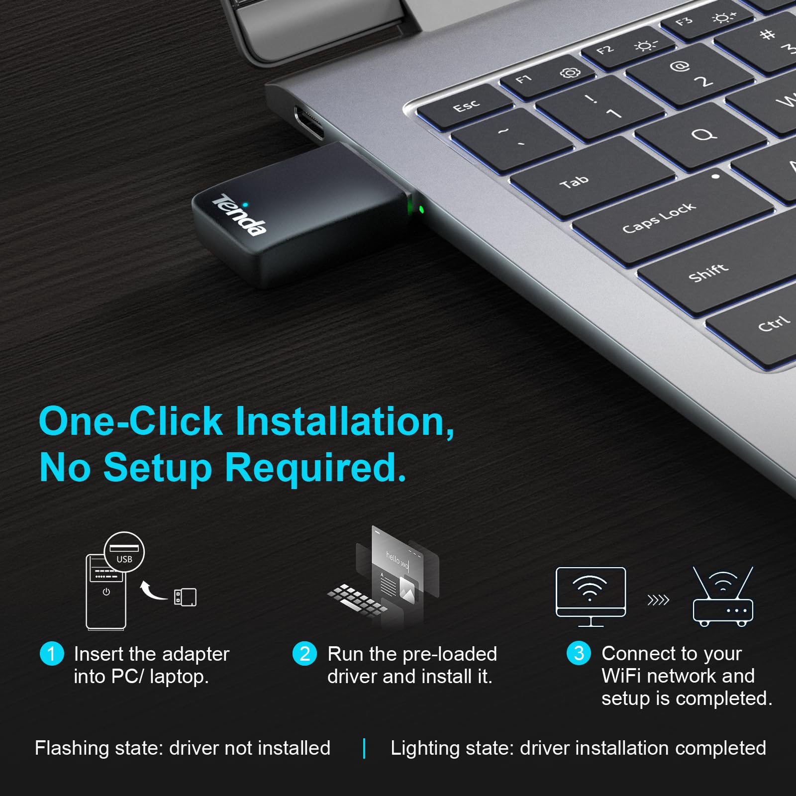 Tenda AX900 WiFi 6 USB Adapter for Desktop PC Laptop, Dual Band 600Mbps 5GHz/ 286Mbps 2.4GHz, Wireles WiFi Adapter for Windows 11/10/7/Linux（3.10-6.8）/Ubuntu, USB WiFi Dongle(U11)