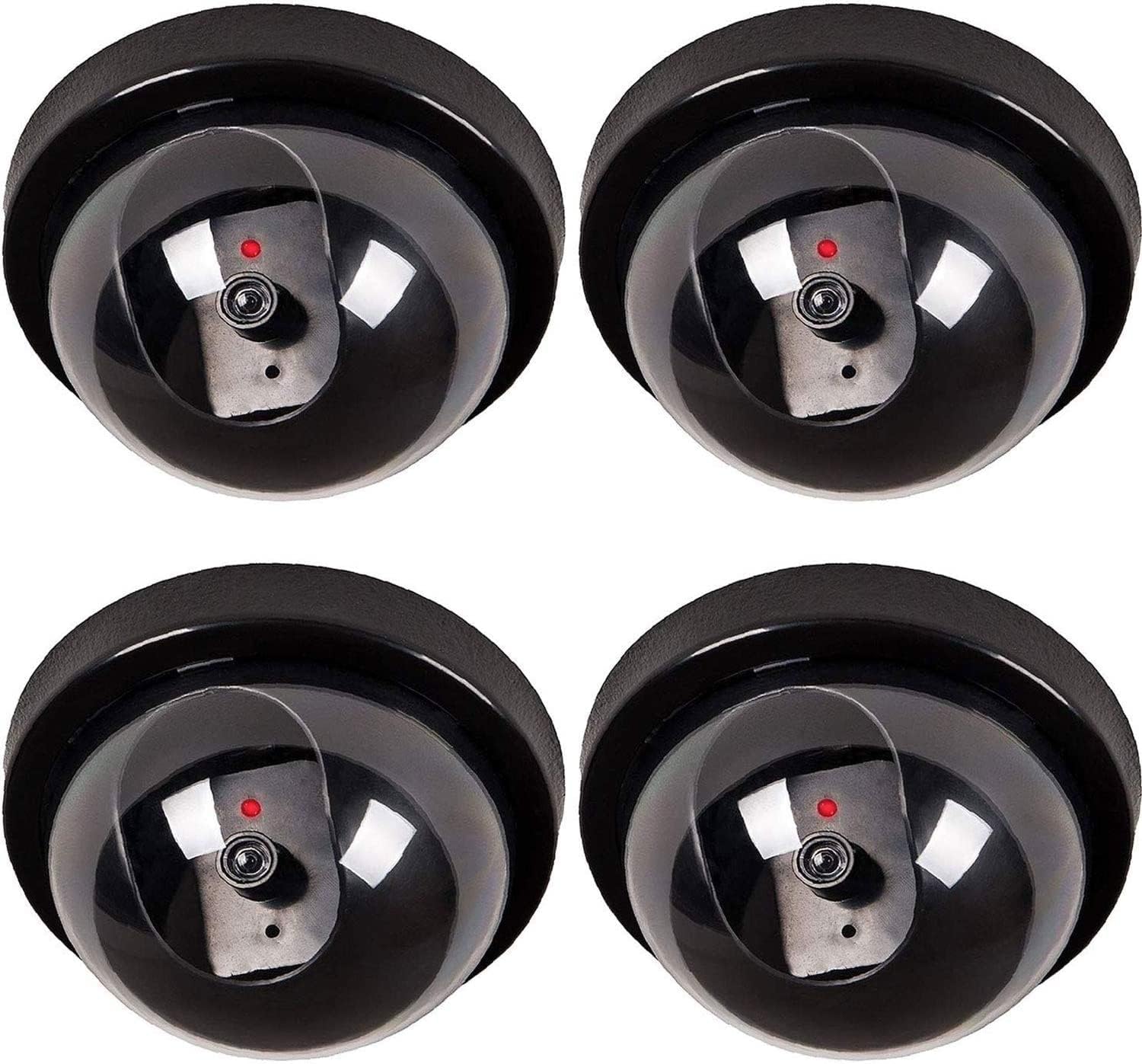 Dummy Fake Security CCTV Dome Camera Simulation Monitor with LED Flashing Light, Outdoor and Indoor Use for Homes & Business (Pack of 4)