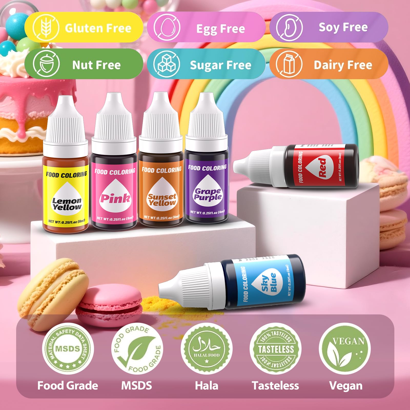 Gel-Lebensmittelfarbflüssigkeit-Set zum Backen, Zuckerguss, Kuchen, Dekoration, Kekse, Fondant, Zuckerguss, Kekse, Weihnachtsbacken, 12 Farben, lebensmittelecht, geschmacksneutral, lebendig, für