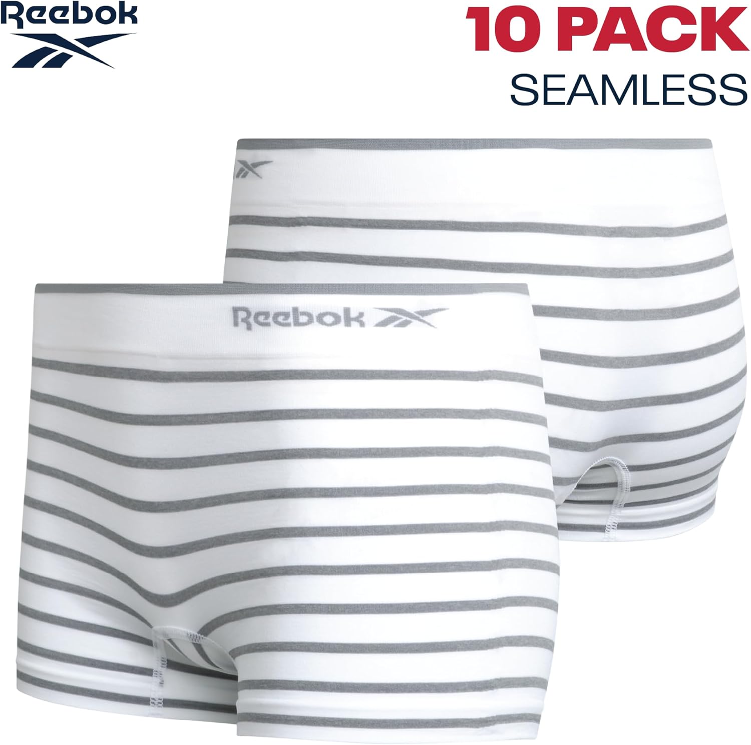 Reebok Womens Boyshorts Underwear - 10 Pack Stretch Performance Seamless Underwear for Women, 4” Inseam Tagless Waistband