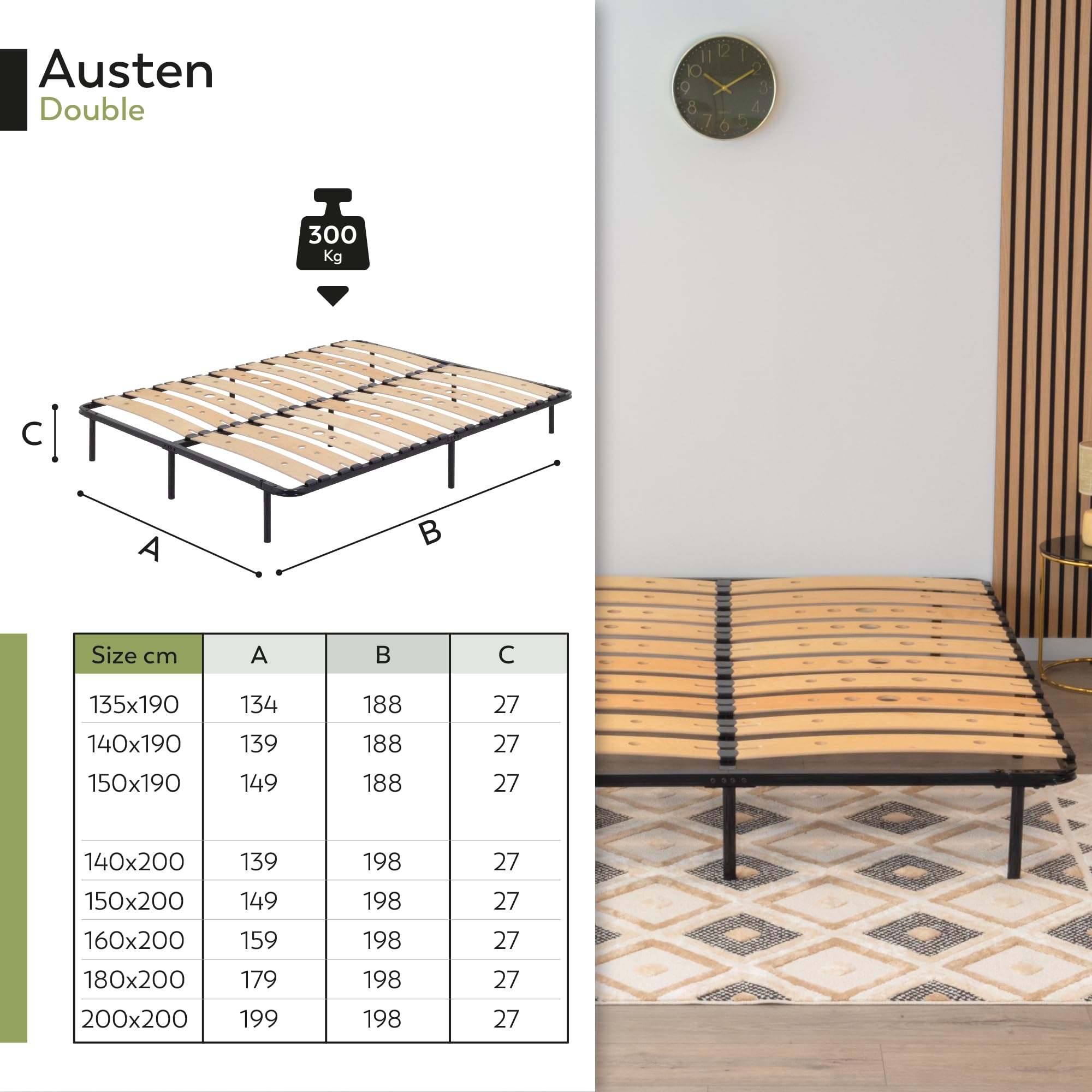 i-flair Metallbett Austen 140x200 cm – stabiles Bettgestell mit perforierten Latten aus Birkenholz für optimale Belüftung, Gästebett aus Metall mit 27 cm Stauraum, Doppelbett in schwarz