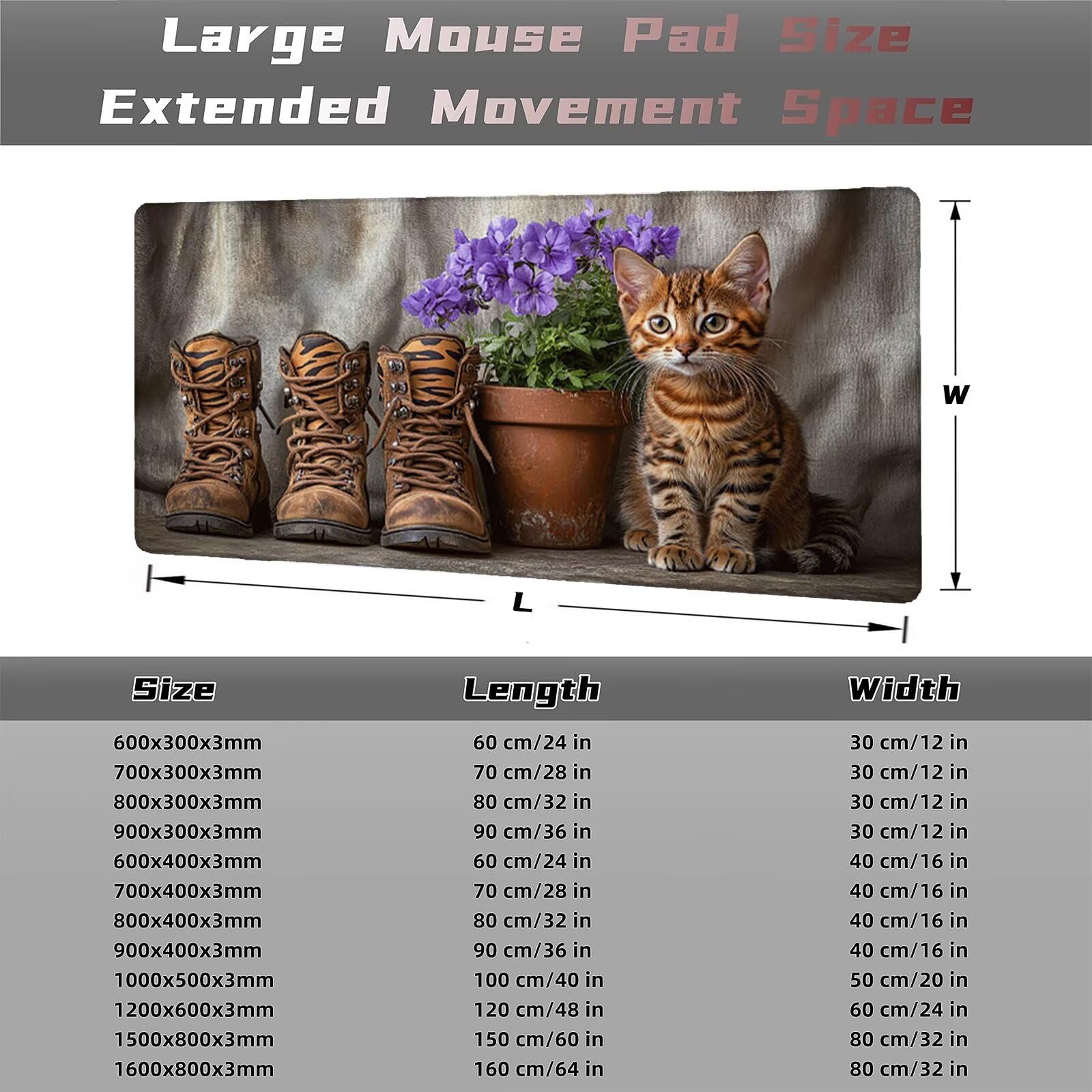 Podkładka pod mysz 1500 x 800 x 3 mm podkładka pod mysz dla kota XXL buty, antypoślizgowa gumowa podstawa ze szwami na krawędziach podkładka pod mysz ulepszona dokładność i szybkość, do komputera