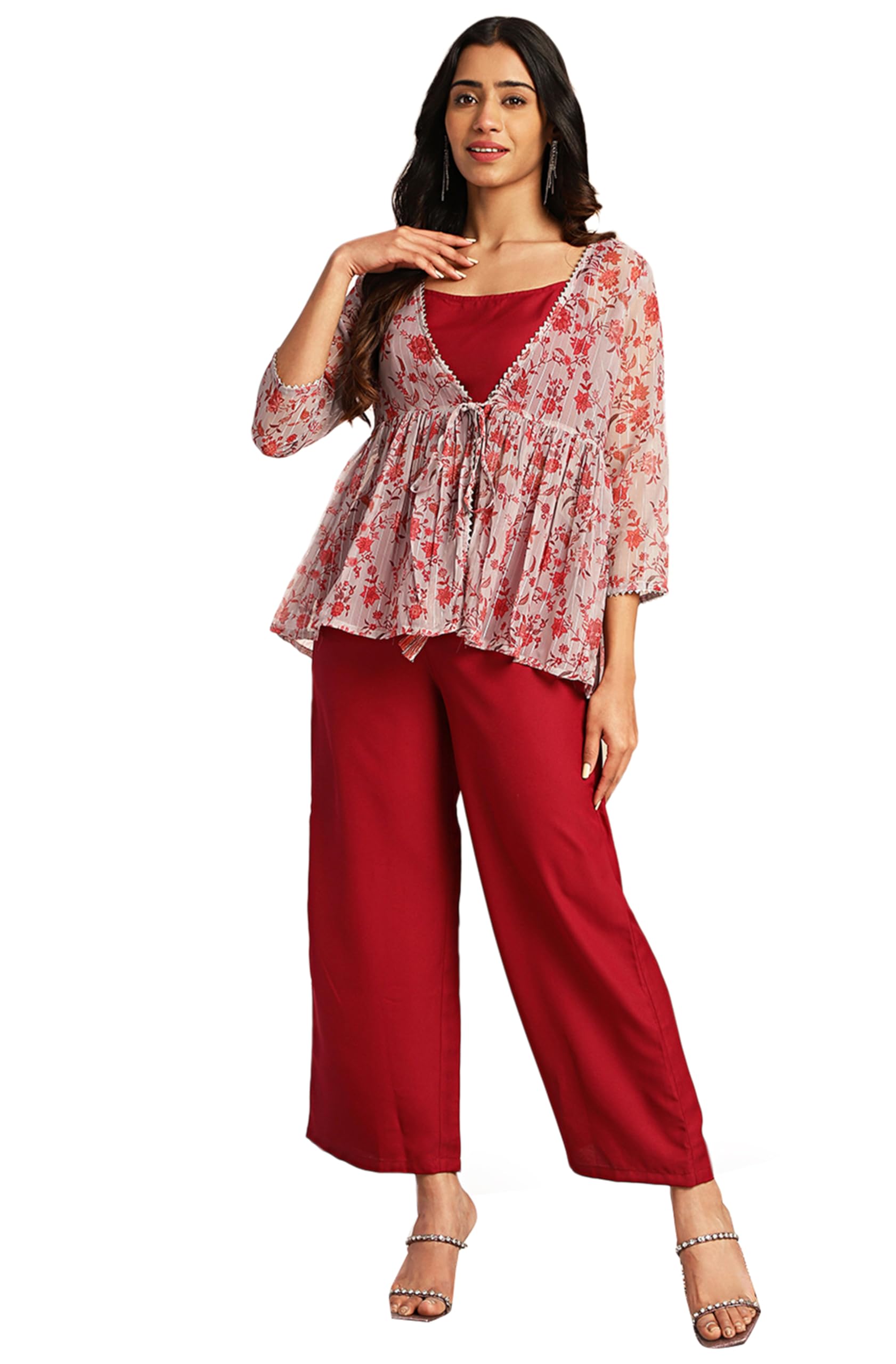 janasya Women's Crepe Floral Printed Crop Top with Pant and Jacket Set-picture-40