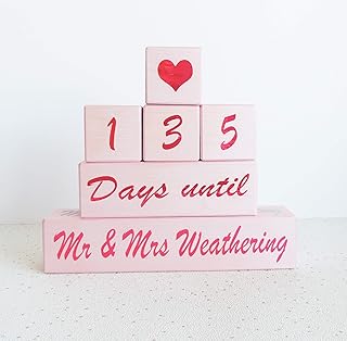 personalised wedding countdown, pink, girls countdown, wedding days, days until, wooden countdown, countdown blocks, fiance gift, engagement