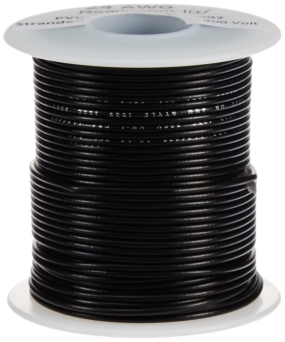 Remington Industries 24UL1007STRBLA UL1007 24 AWG Gauge Stranded Hook-Up Wire, 300V, 0.0201 Diameter, 100' Length, Black