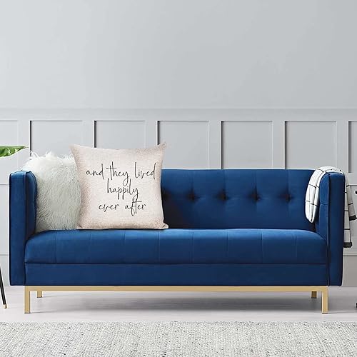 Miniatura 6 de Funda de cojín de lino y algodón, y ellos vivían felices para siempre el hogar, decoración del versículo bíblico para sofá, cama, silla, regalo de