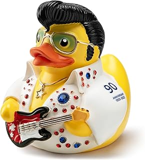 ChuangJie Elvis Duck Figurine, White Jumpsuit Design with Rhinestones, Decorative Collectible, 4 x 4 x 10 inches