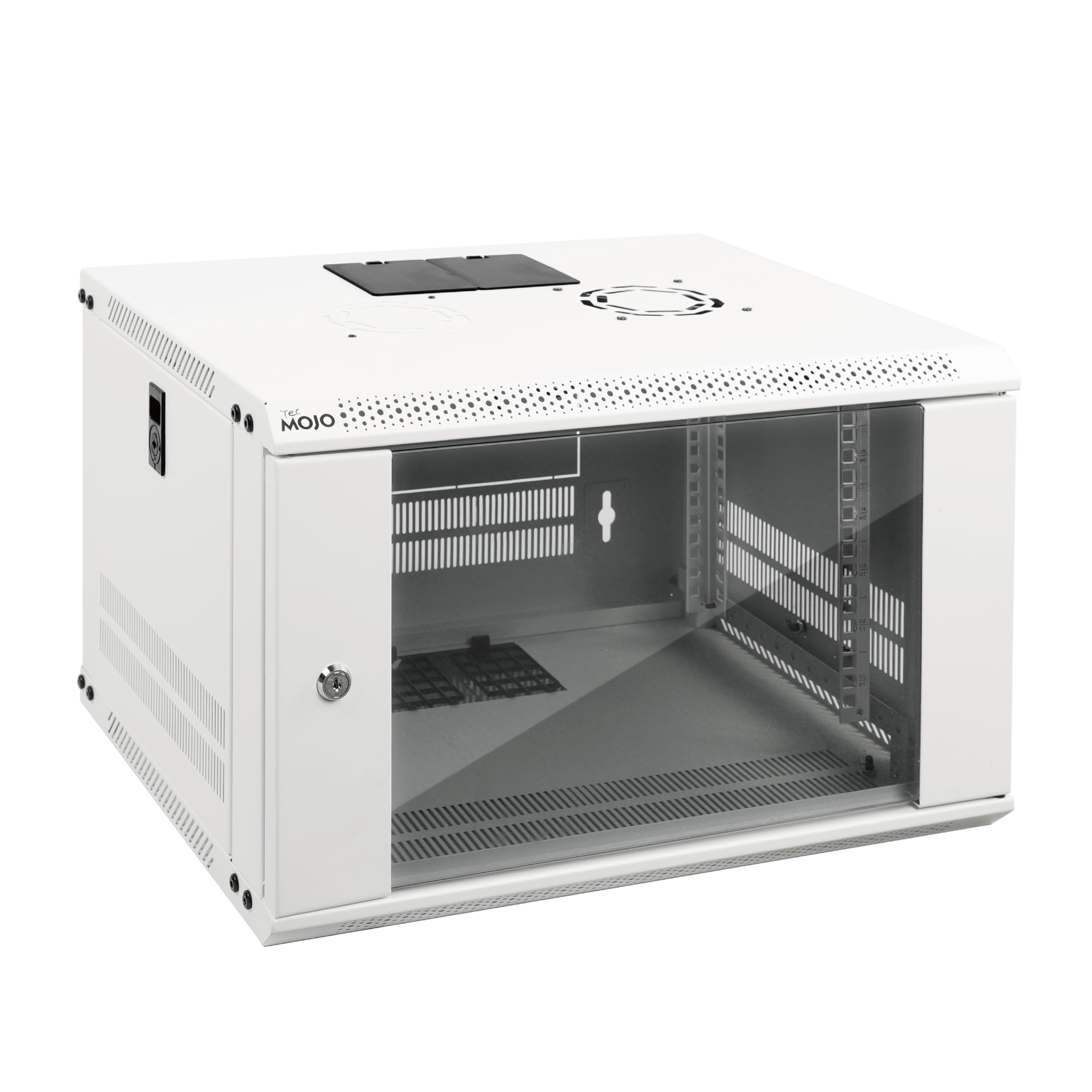 Tecmojo Armoire serveur murale 6U 450 mm de profondeur avec porte verrouillable et panneaux latéraux blancs, porte en verre standard, pour équipement informatique de 48,3 cm, appareils A/V, blanc