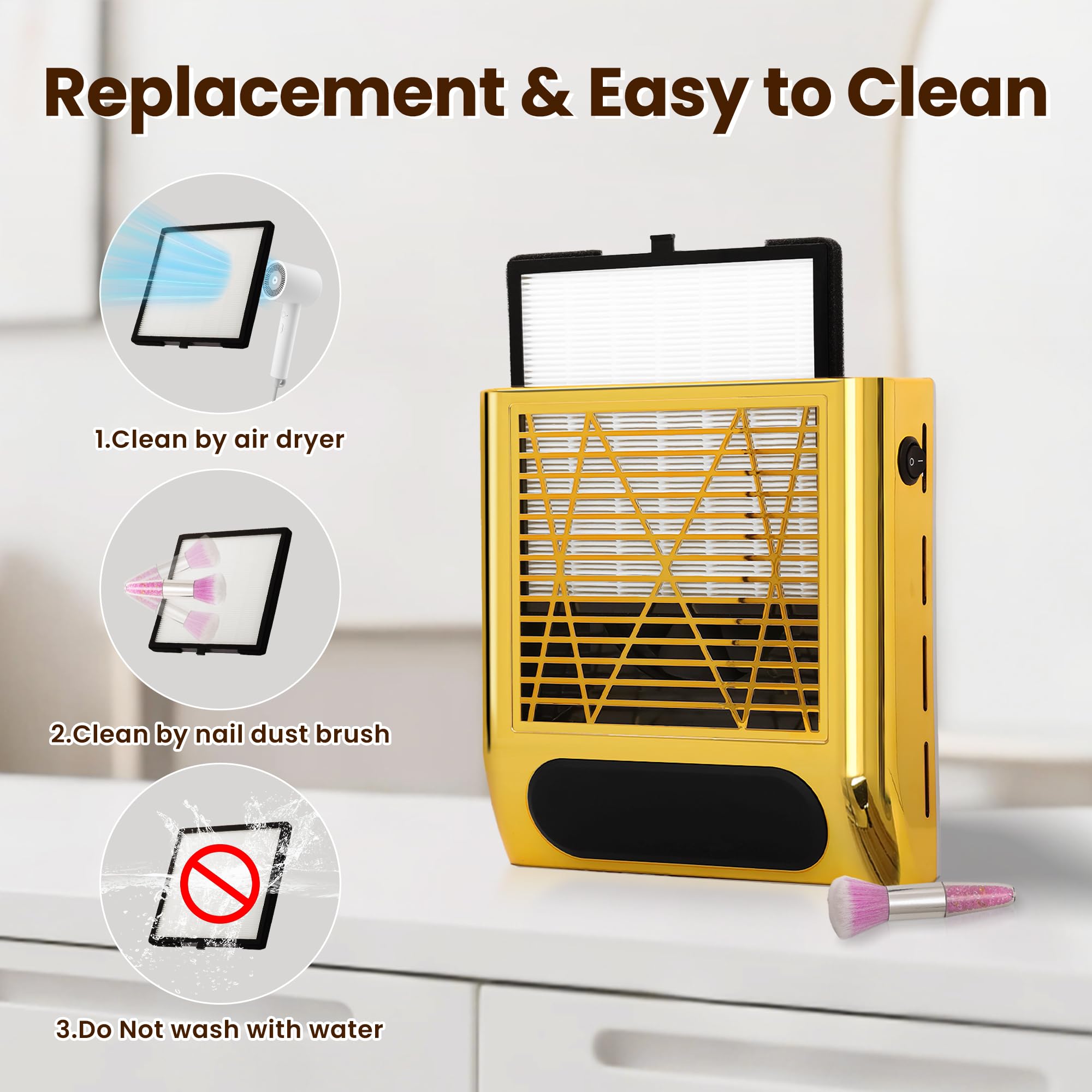 Collettore di polvere portatile per unghie, 80 W, con funzionamento one-touch, filtro riutilizzabile, ventilatore compatto per unghie acriliche/gel, salone e uso domestico